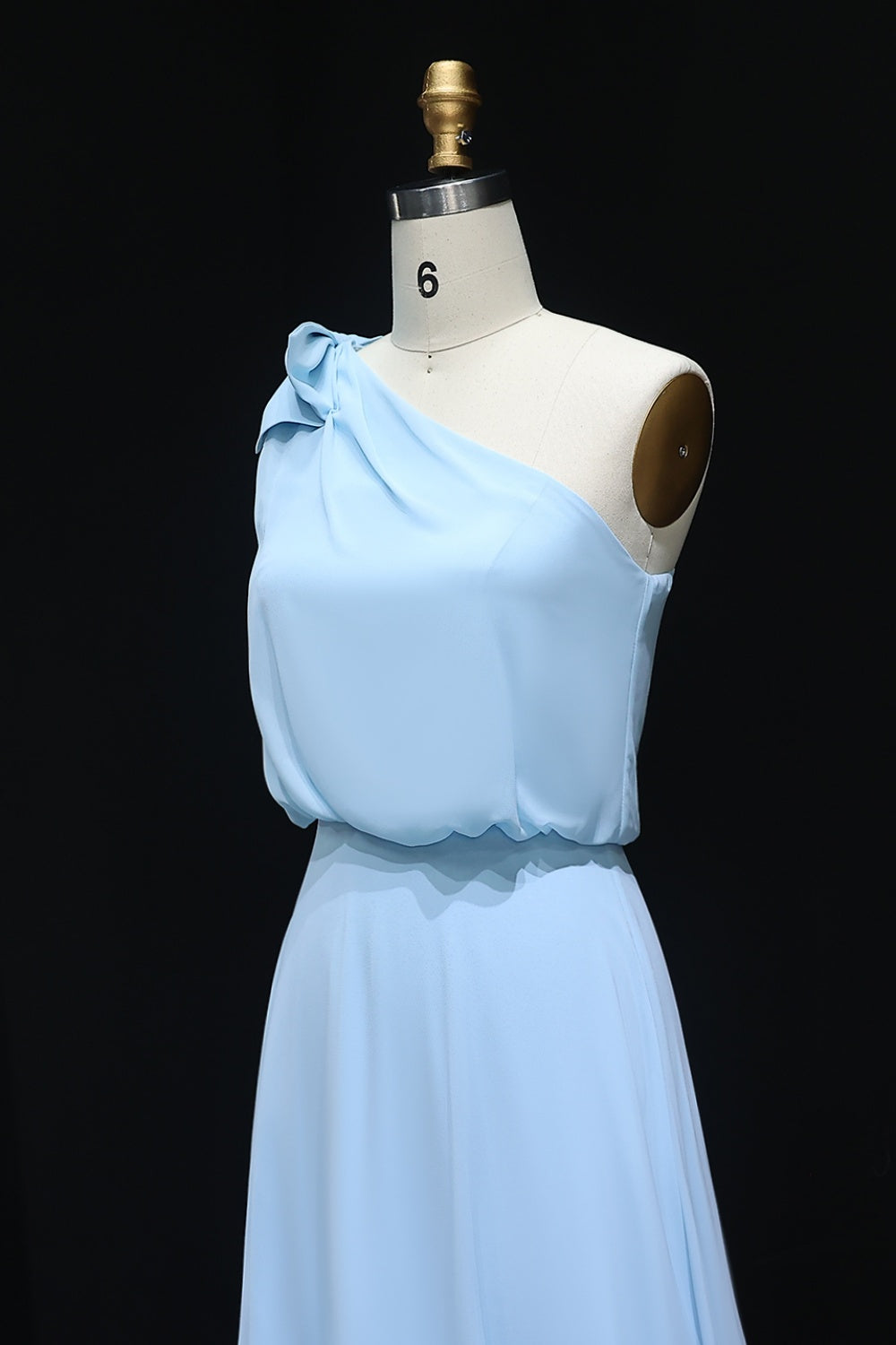 Sage Green One-Shoulder Chiffon A-Line Bow Bridesmaid Dress BS009