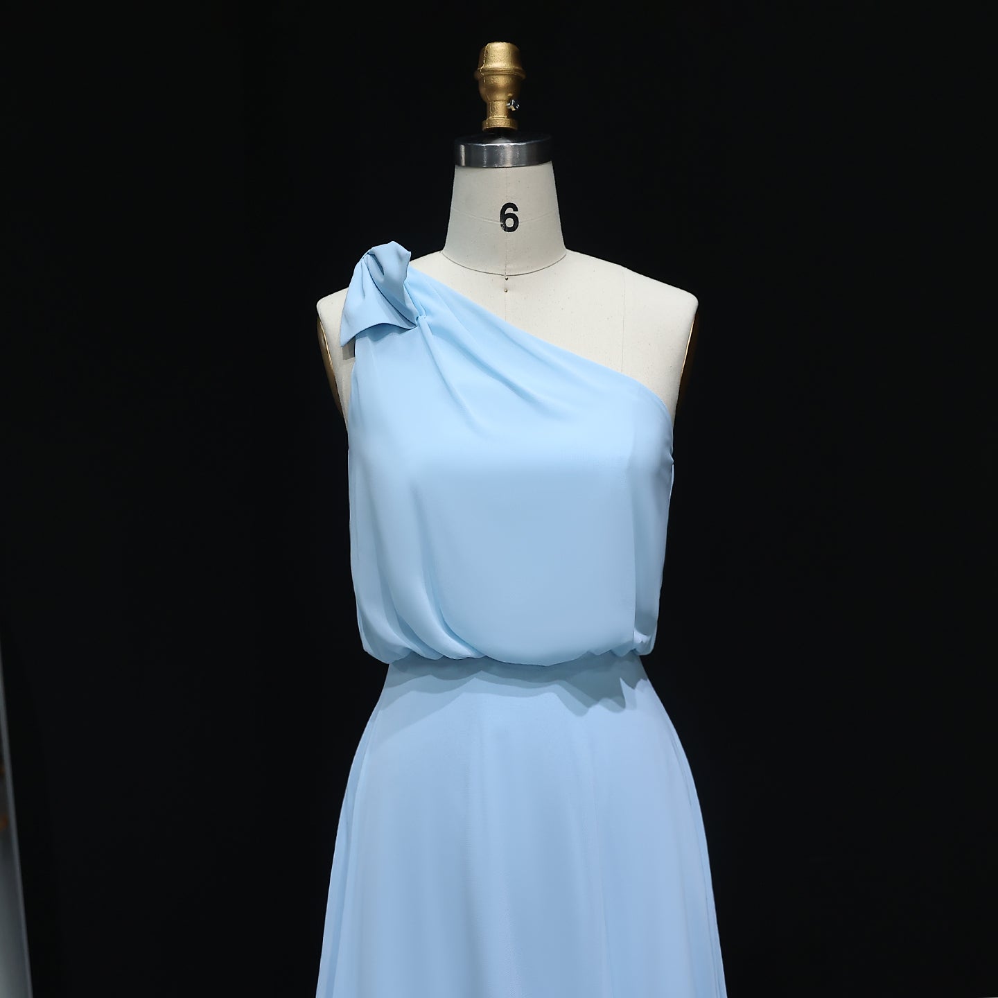 Light Blue One-Shoulder Chiffon A-Line Bow Bridesmaid Dress BS009