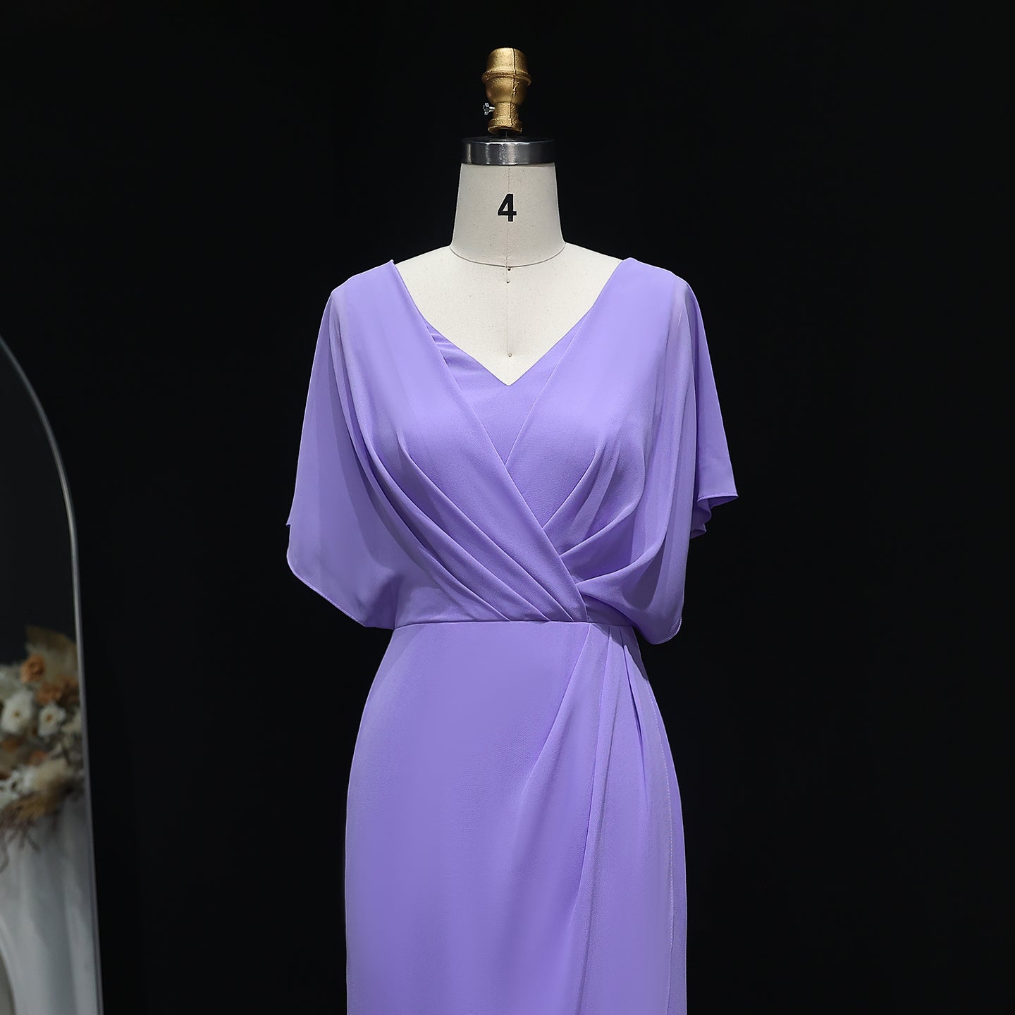 Simplicity Lilac V-Neck Chiffon Sheath Bridesmaid Dress BS002