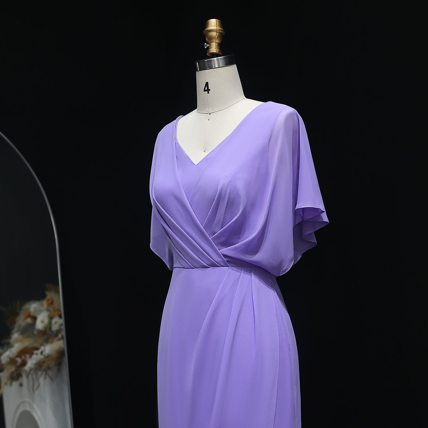 Simplicity Lilac V-Neck Chiffon Sheath Bridesmaid Dress BS002