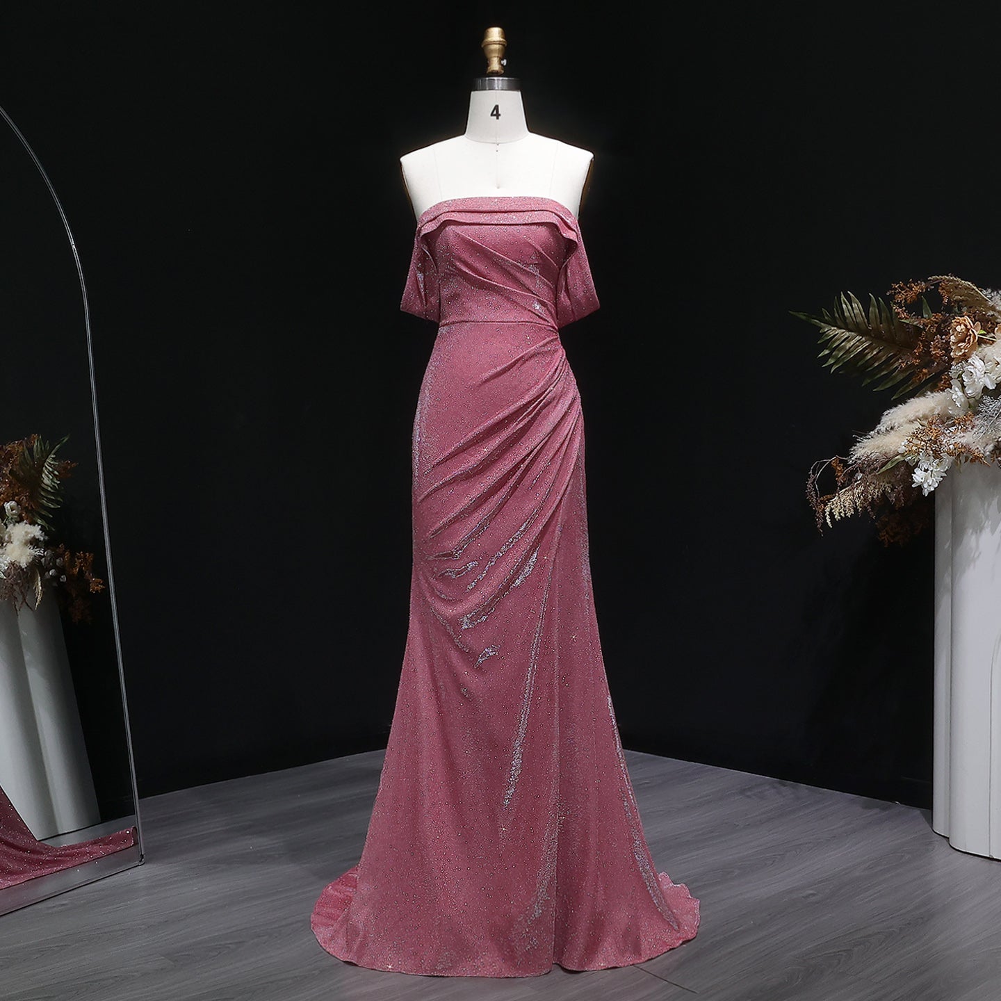 Rose Pink Off The Shoulder Mermaid Prom Dress SH629 Sheer Fairy
