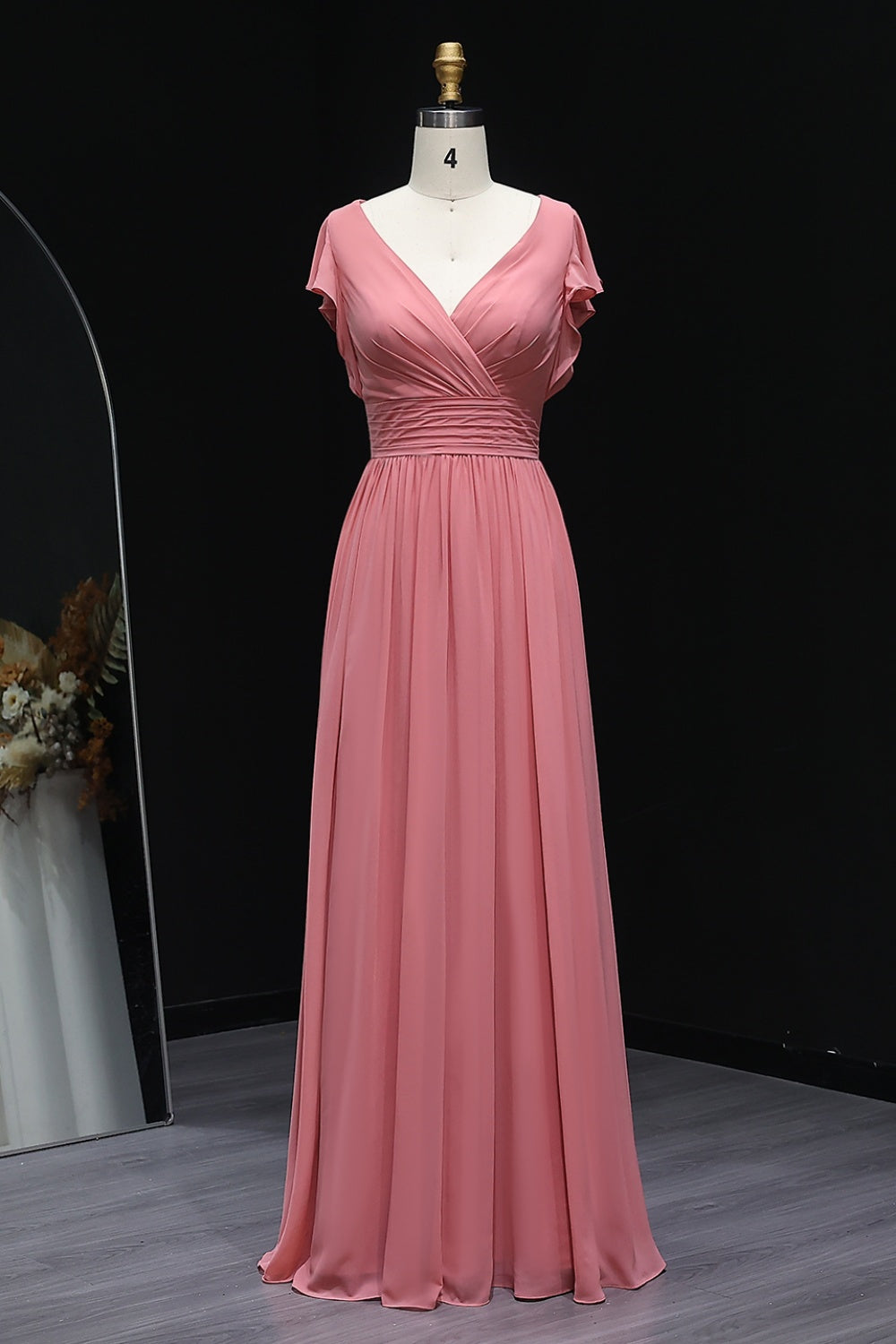 Traditional Dusty Blue V-Neck Chiffon A-Line Bridesmaid Dress BS003