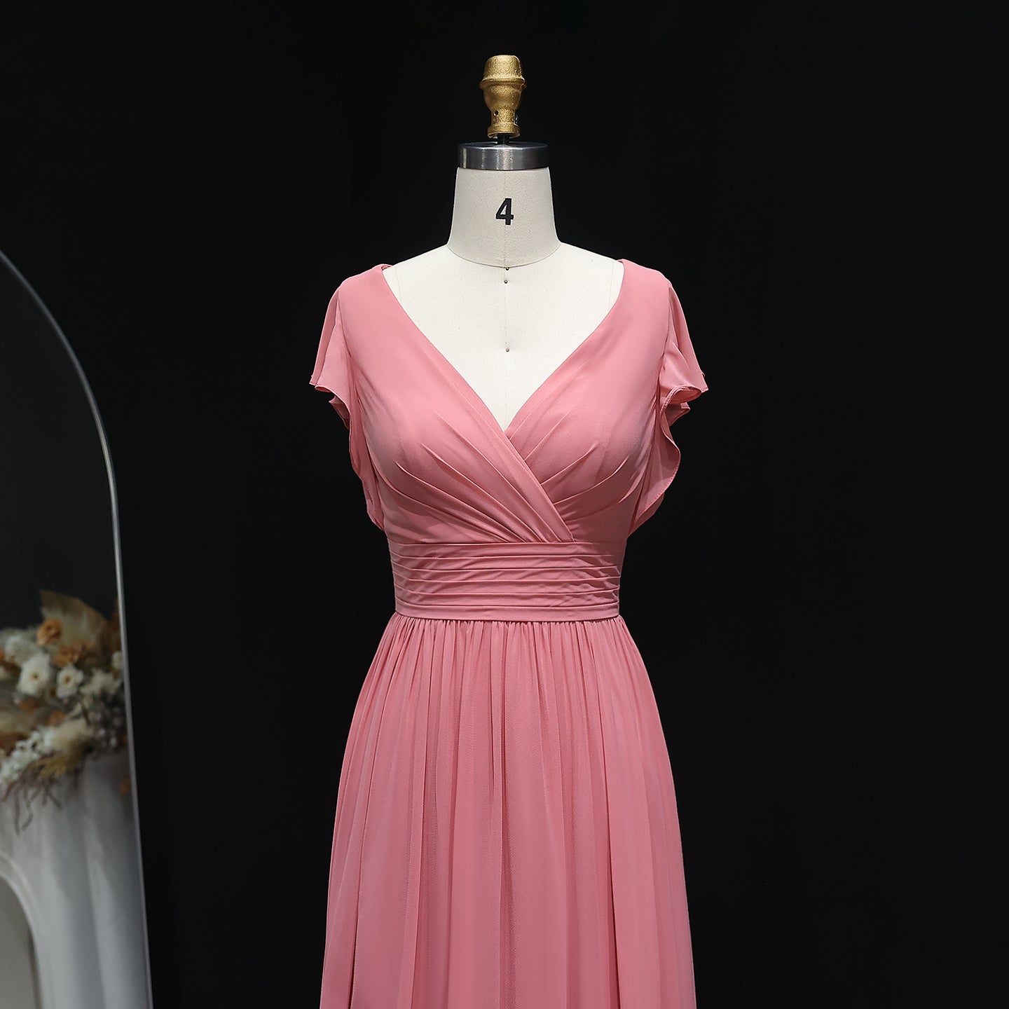 Traditional Blush Pink V-Neck Chiffon A-Line Bridesmaid Dress BS003
