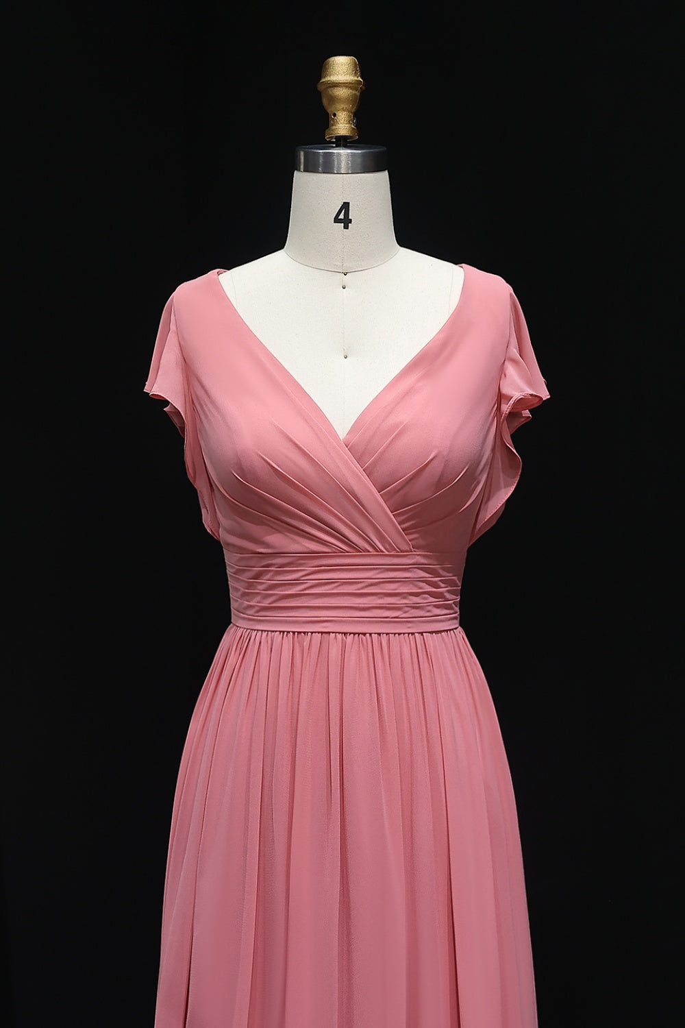 Traditional Dusty Blue V-Neck Chiffon A-Line Bridesmaid Dress BS003