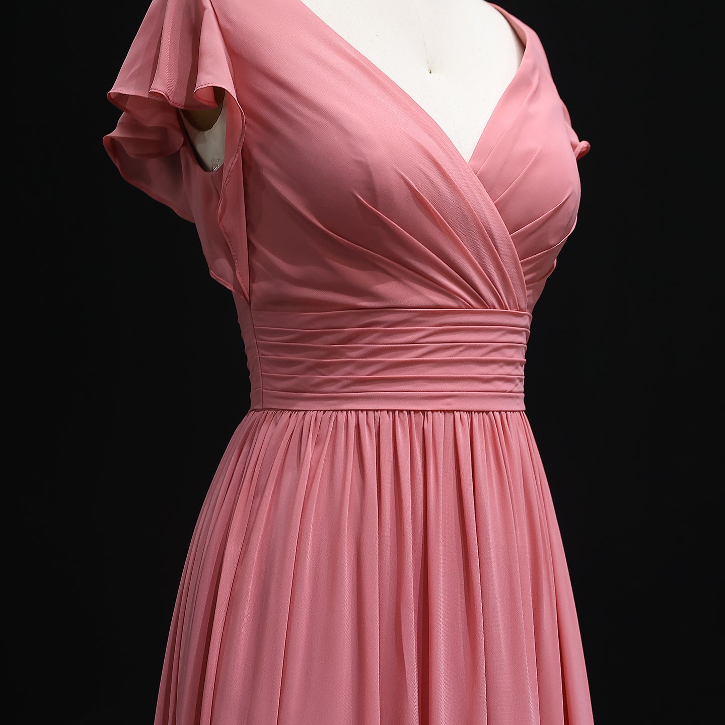 Traditional Blush Pink V-Neck Chiffon A-Line Bridesmaid Dress BS003