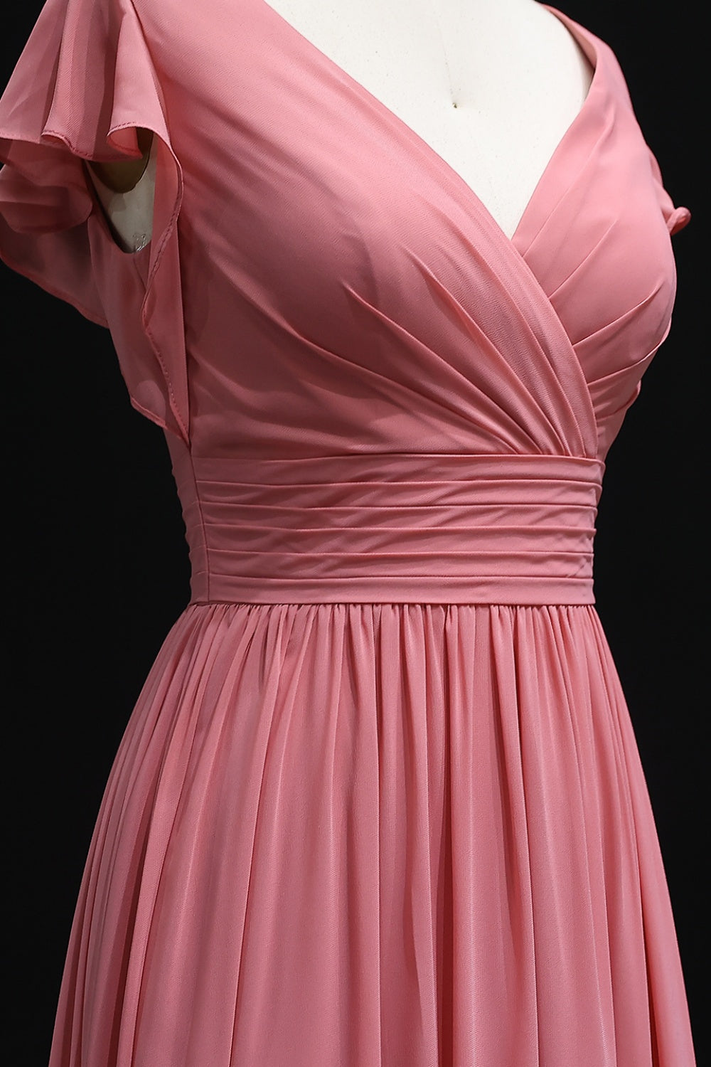 Traditional Dusty Blue V-Neck Chiffon A-Line Bridesmaid Dress BS003