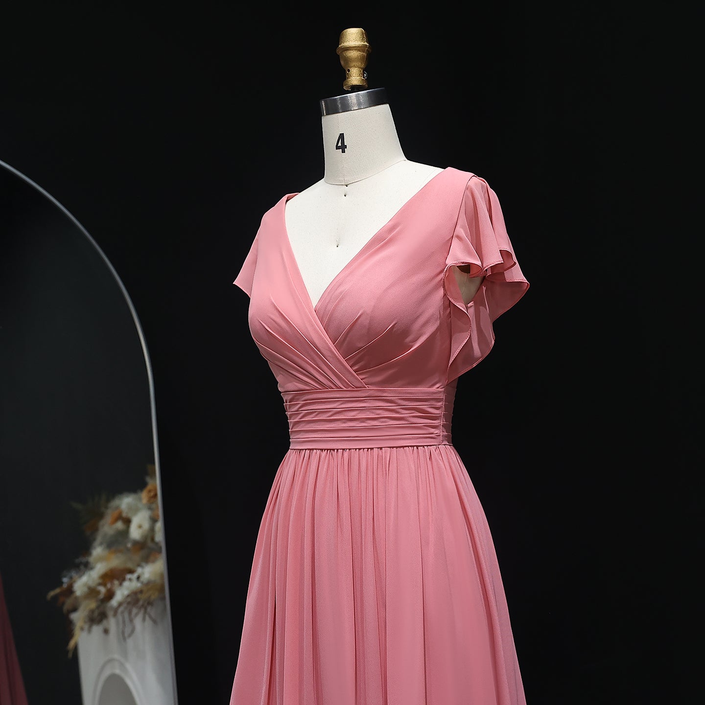 Traditional Blush Pink V-Neck Chiffon A-Line Bridesmaid Dress BS003