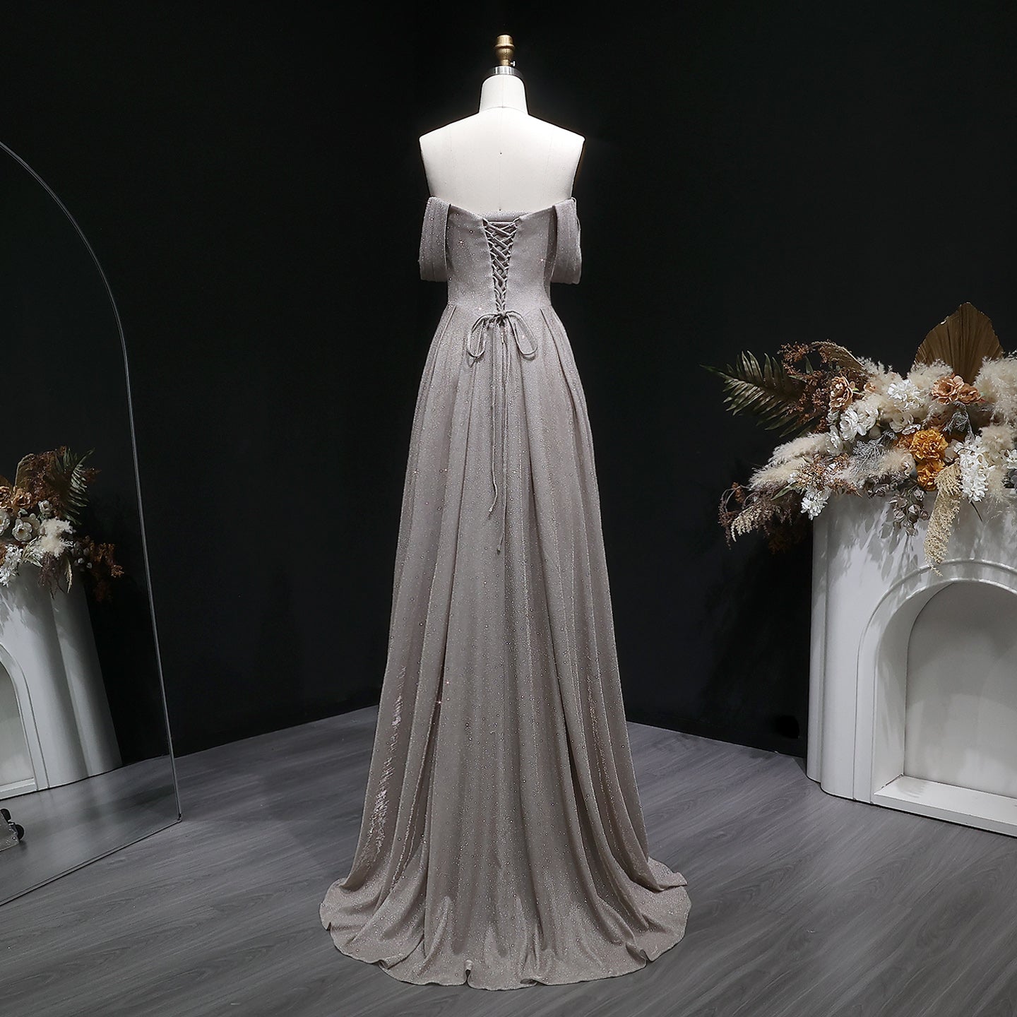 Off The Shoulder Formal Khaki Prom Dress Gown SH628 Sheer Fairy