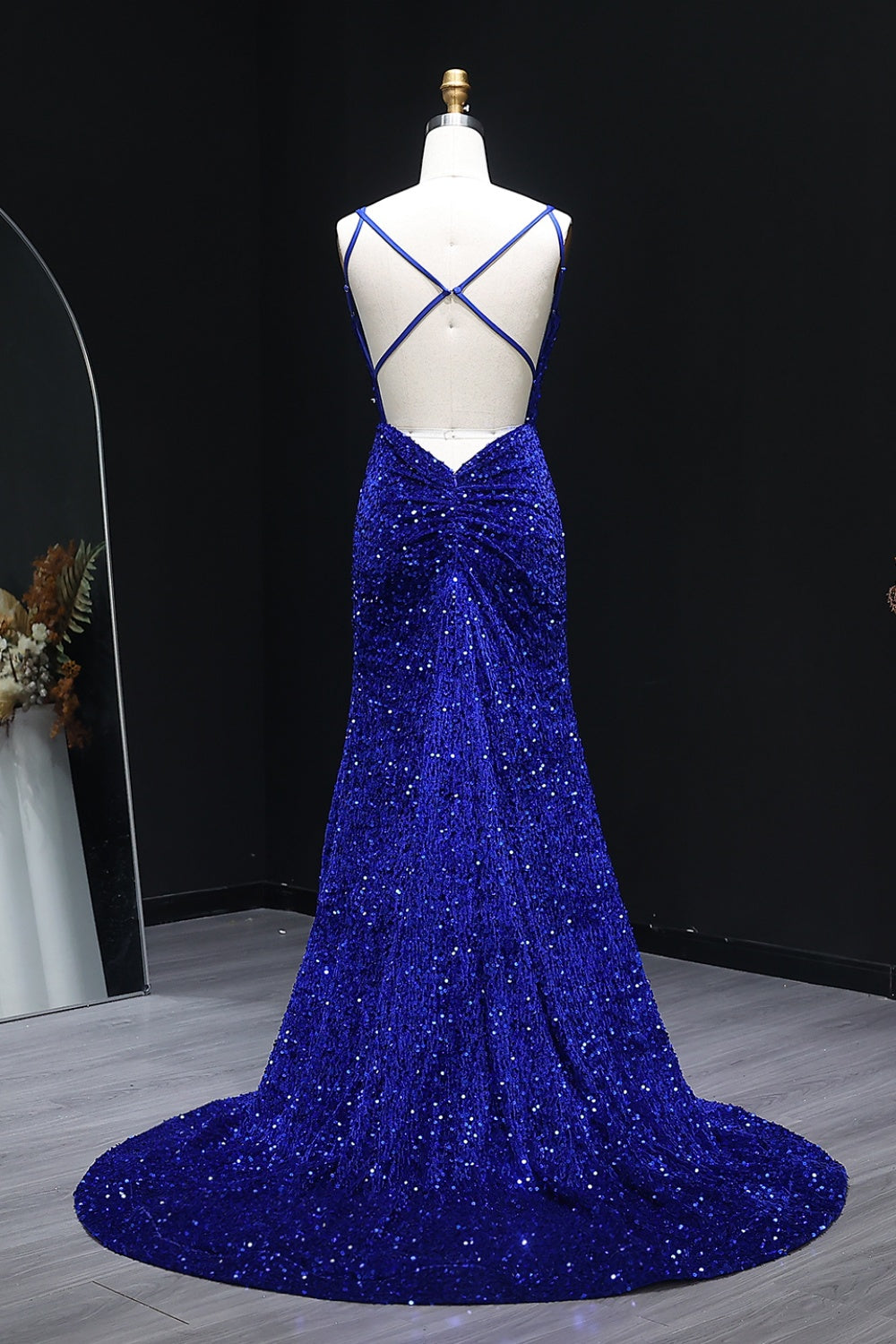 Royal Blue Sequined Sleeveless Mermaid Prom Dress SH235 Sheer Fairy