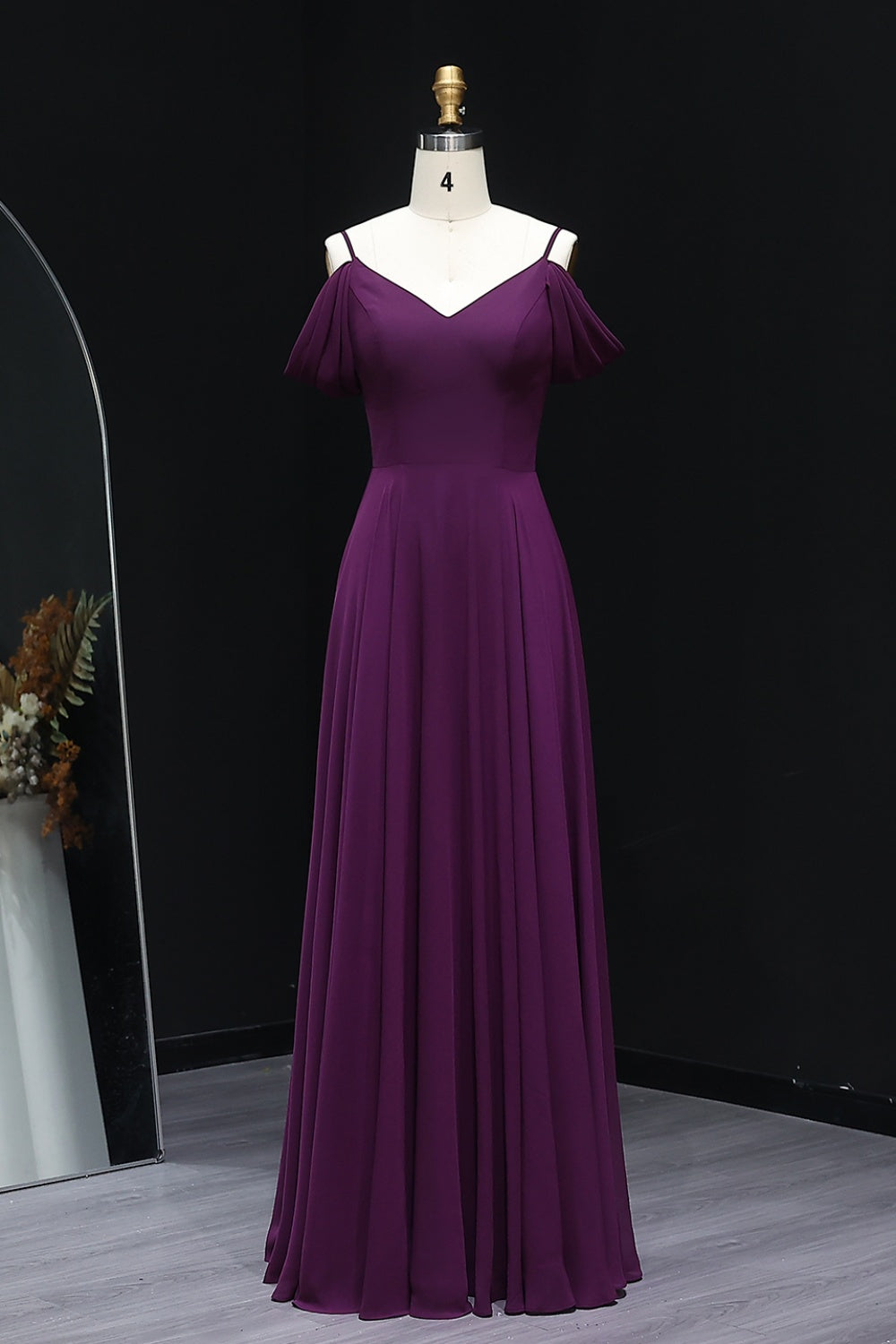 Sage Green Off-Shoulder Chiffon A-Line Bridesmaid Dress BS004