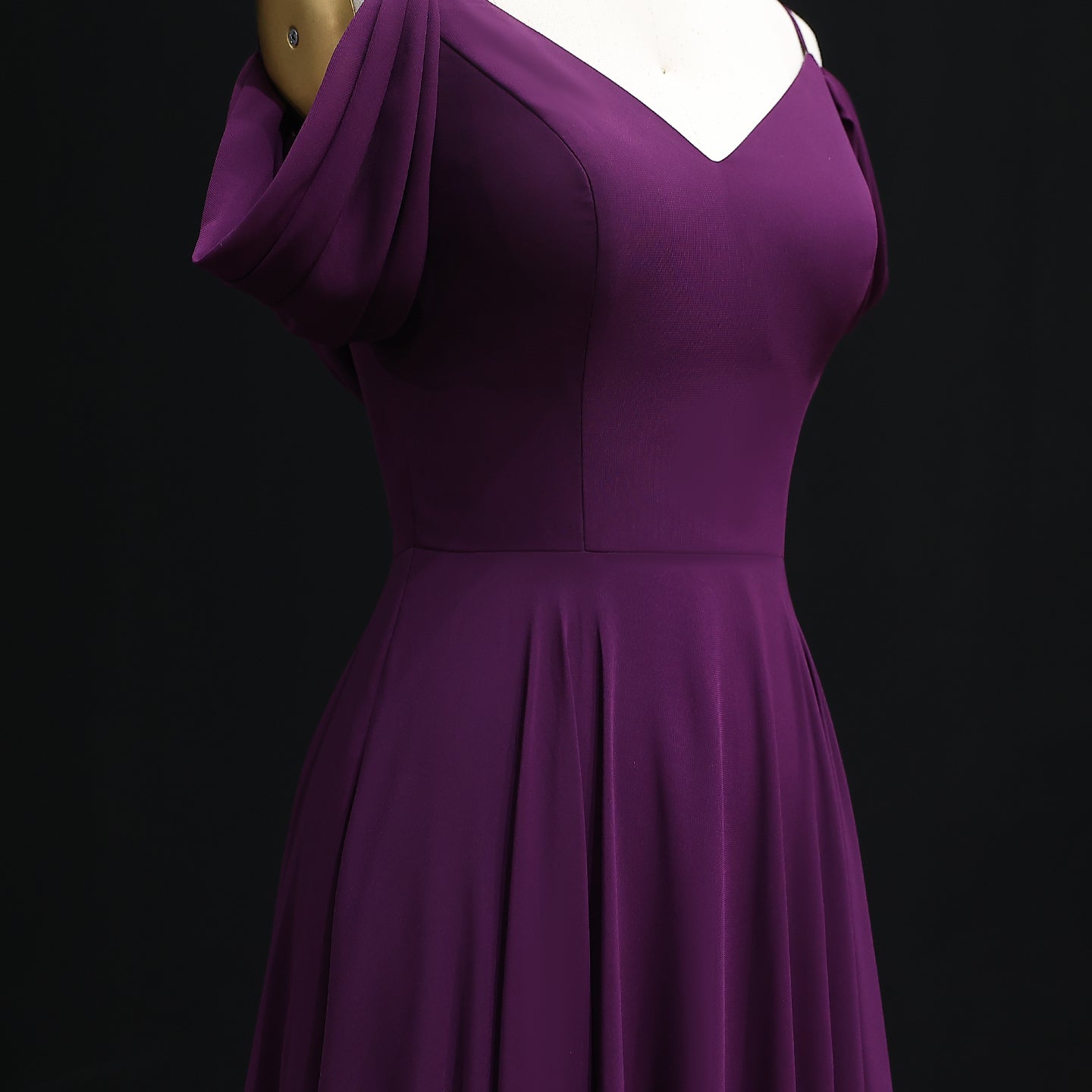 Plum Purple Off-Shoulder Chiffon A-Line Bridesmaid Dress BS004