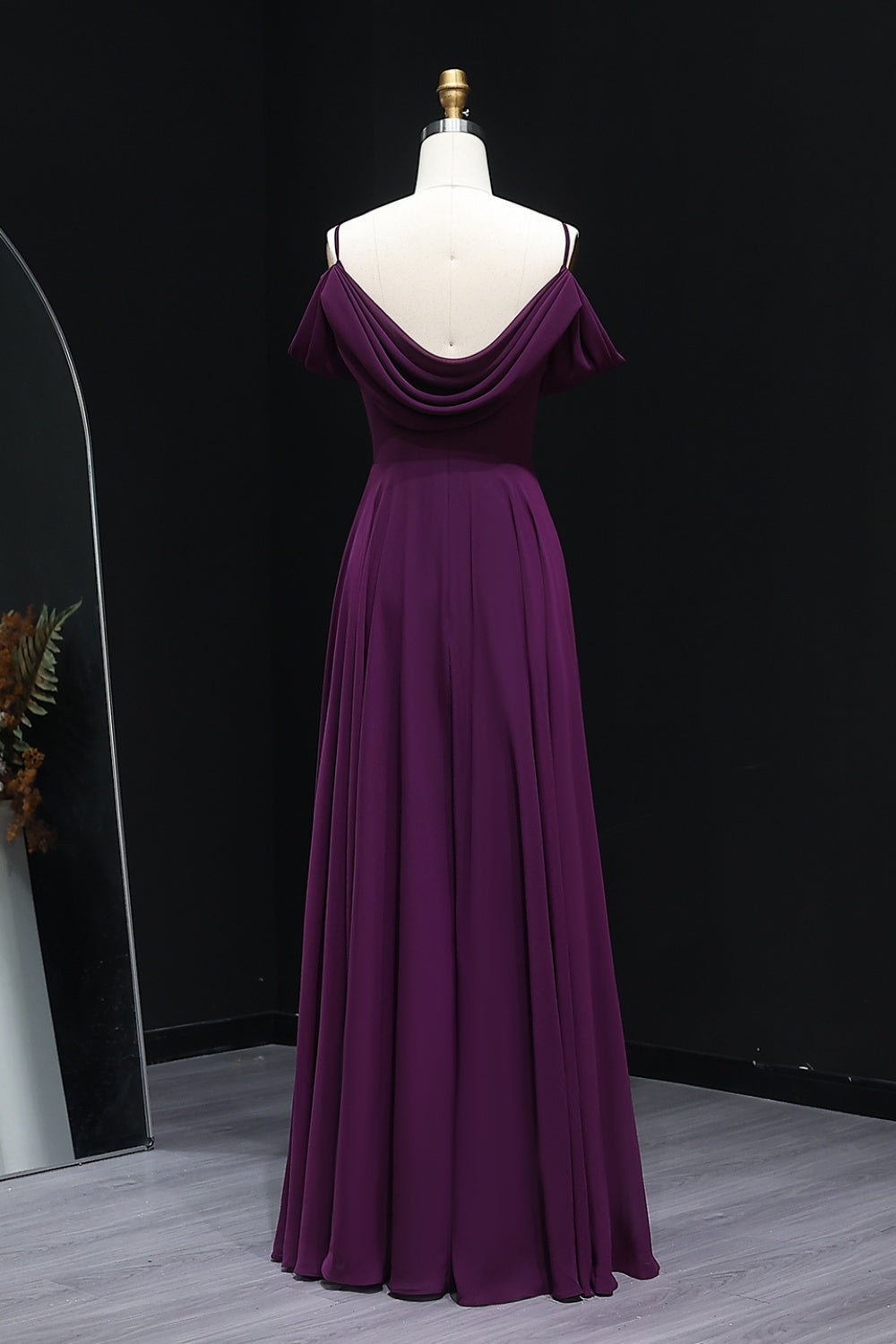 Sage Green Off-Shoulder Chiffon A-Line Bridesmaid Dress BS004