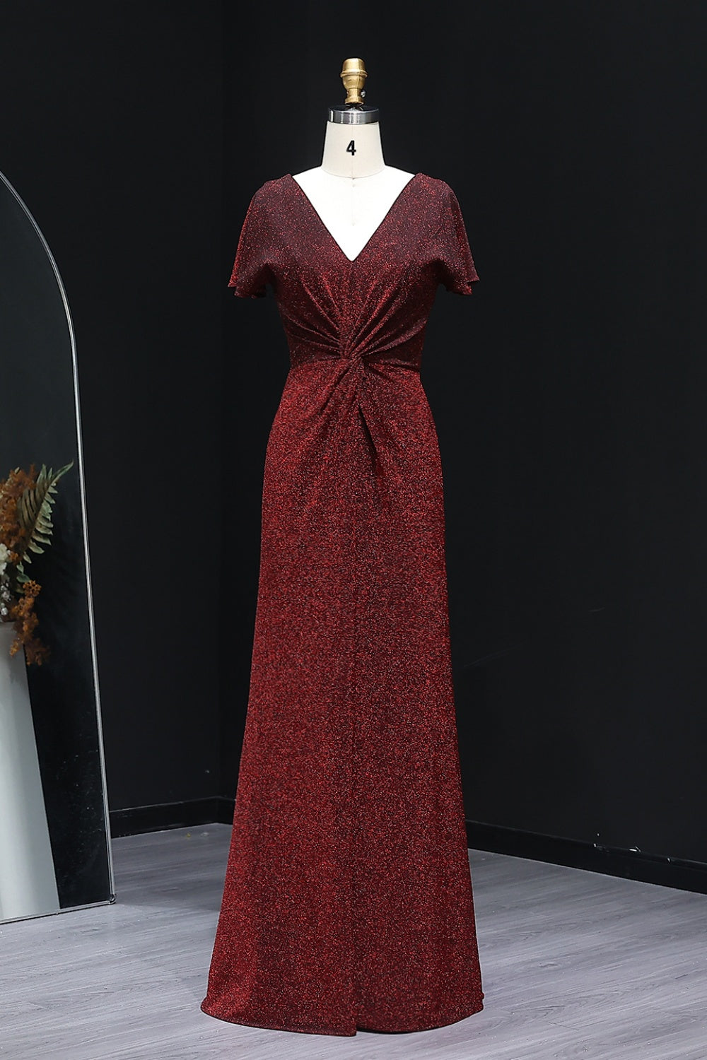 Sparkly Burgundy Glitter V-Neck Prom Dress SH238 Sheer Fairy