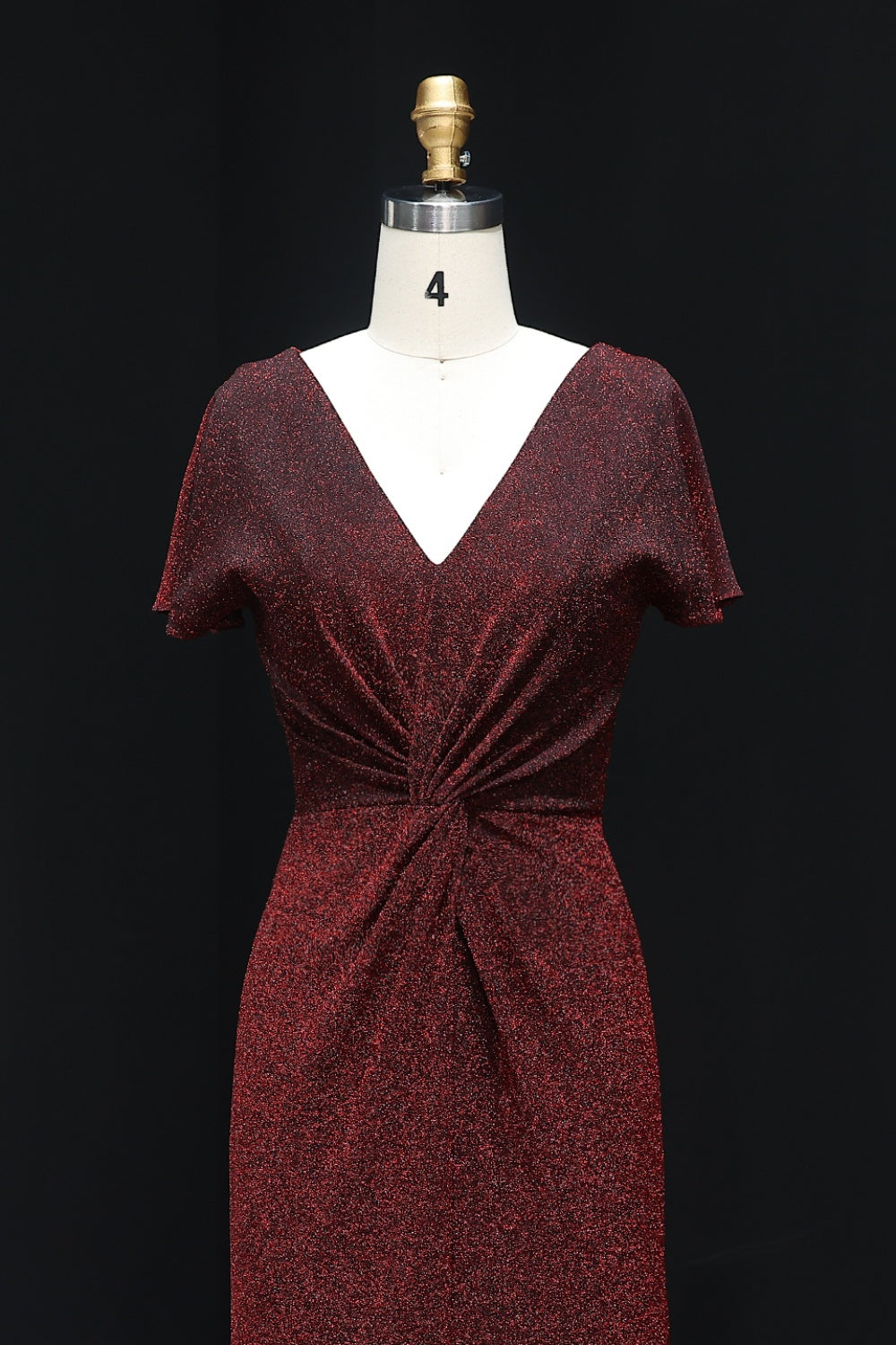 Sparkly Burgundy Glitter V-Neck Prom Dress SH238 Sheer Fairy