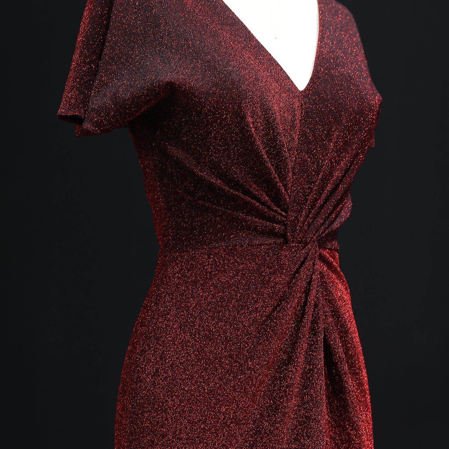 Elegant Burgundy Glitter V-Neck A-Line Bridesmaid Dress BS006