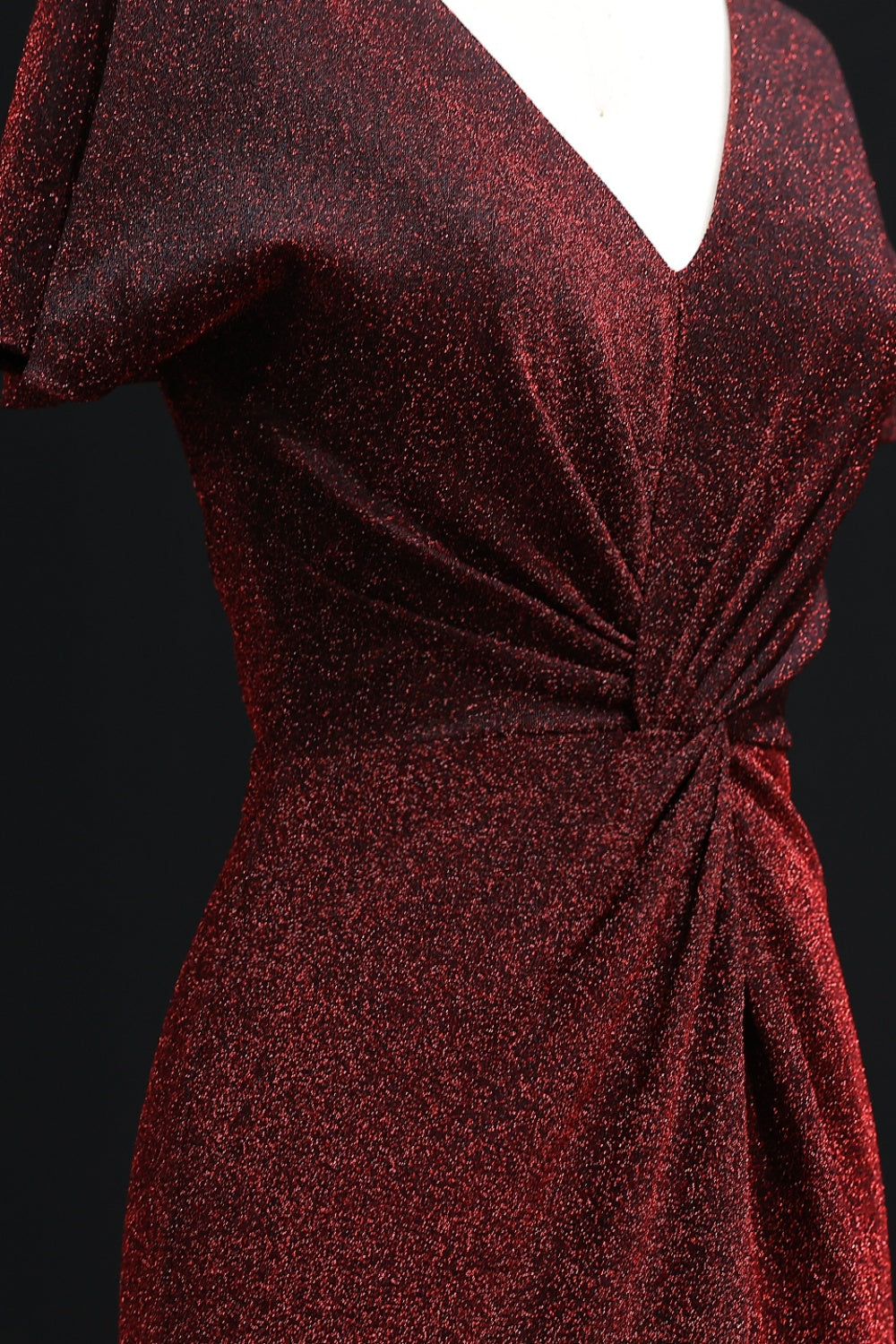 Sparkly Burgundy Glitter V-Neck Prom Dress SH238 Sheer Fairy