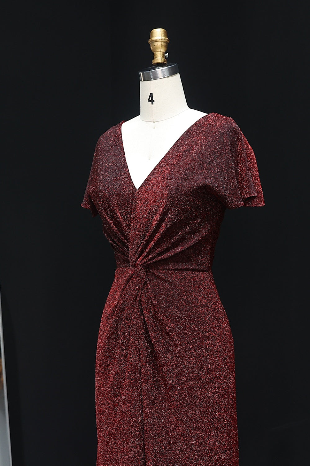 Sparkly Burgundy Glitter V-Neck Prom Dress SH238 Sheer Fairy