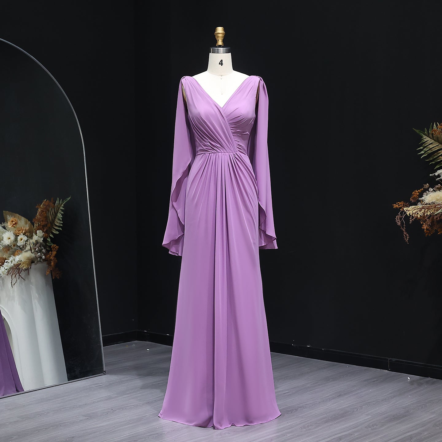 Elegant Purple V-Neck Chiffon A-Line Bridesmaid Dress BS007