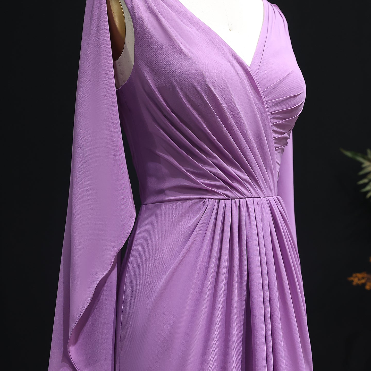 Elegant Purple V-Neck Chiffon A-Line Bridesmaid Dress BS007