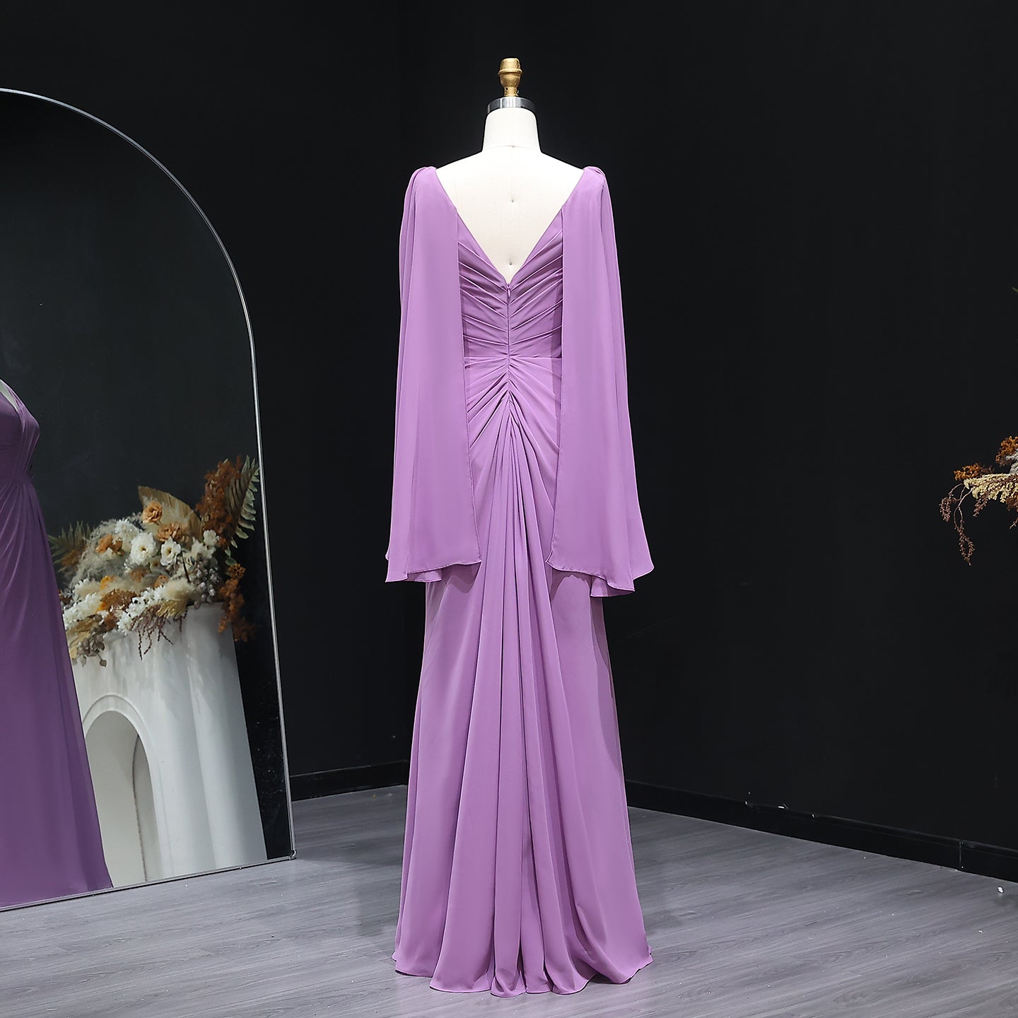 Elegant Purple V-Neck Chiffon A-Line Bridesmaid Dress BS007