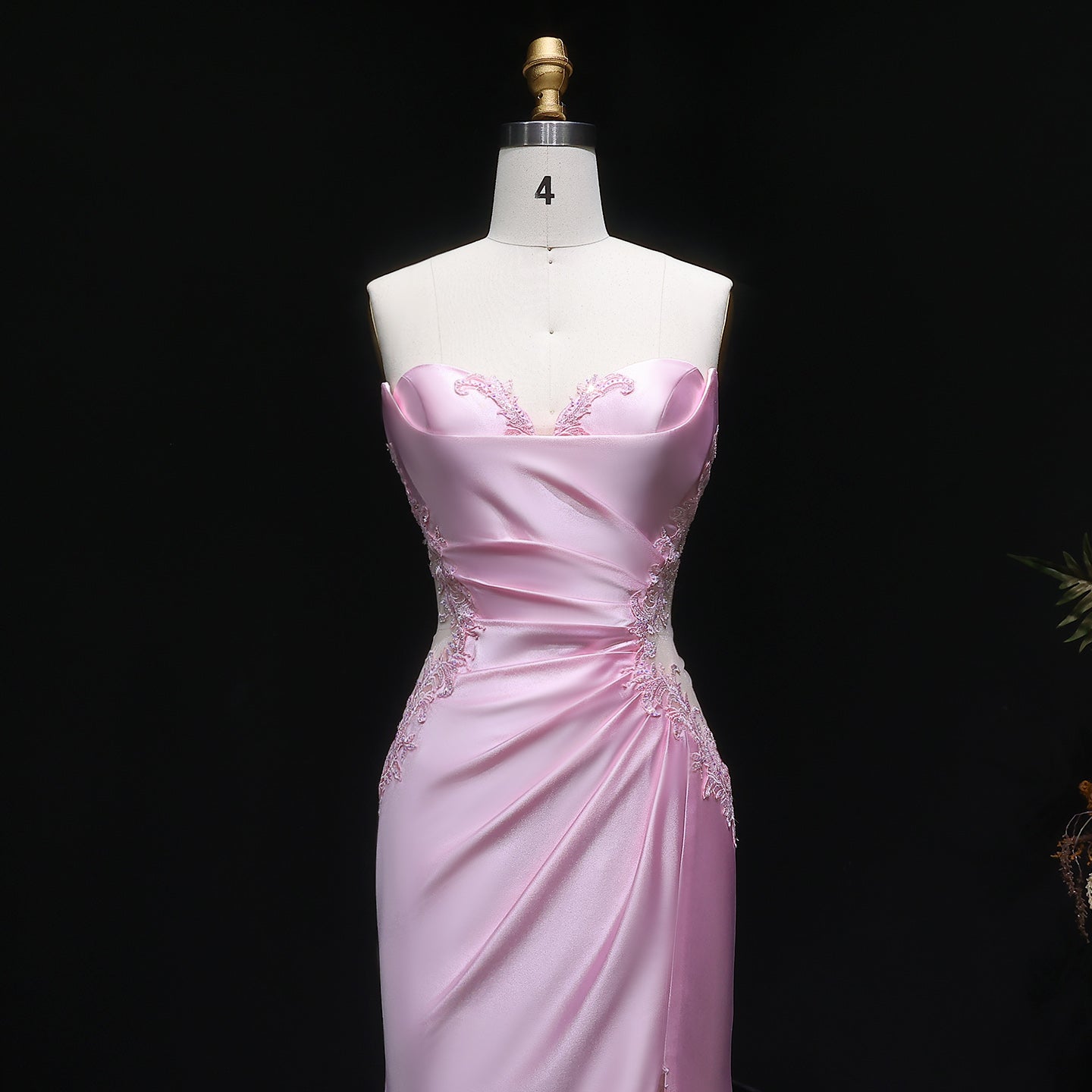 Long Mermaid Sexy Backless Pink Satin Prom Dress SH630 Sheer Fairy