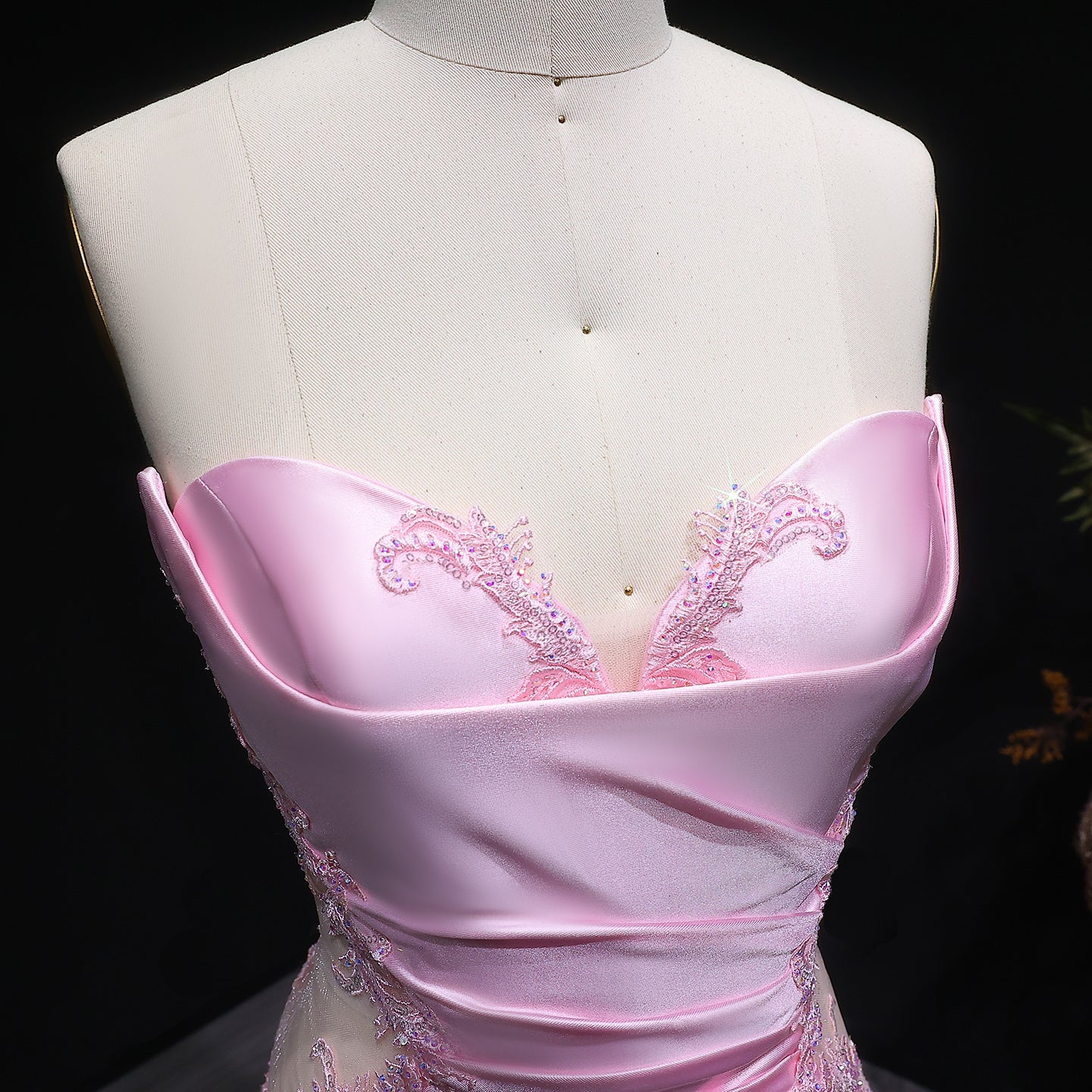 Long Mermaid Sexy Backless Pink Satin Prom Dress SH630 Sheer Fairy