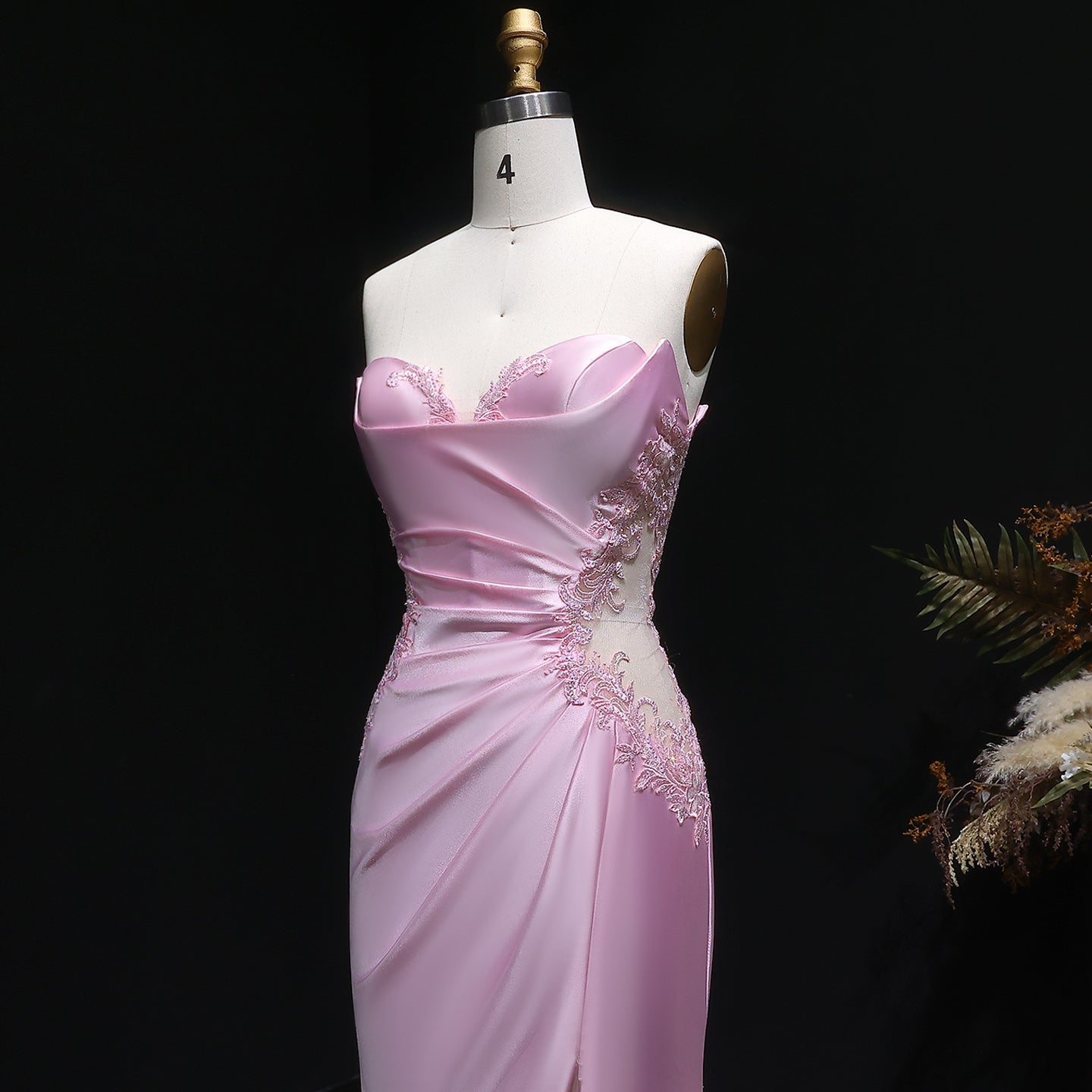 Long Mermaid Sexy Backless Pink Satin Prom Dress SH630 Sheer Fairy