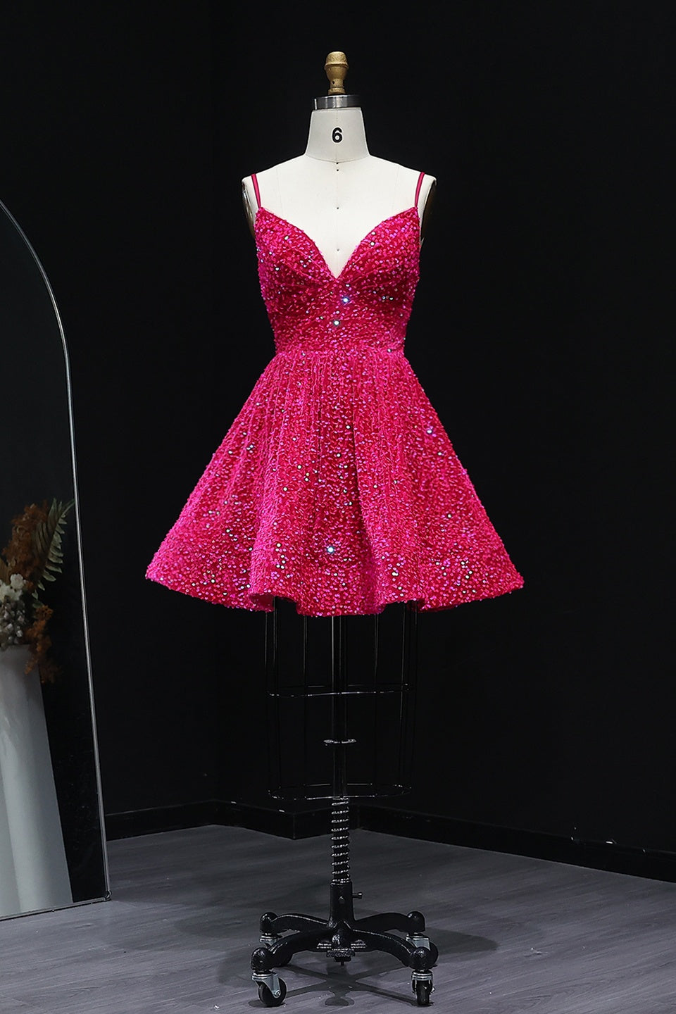 Hot Pink Sequin Sweetheart Mini Ballgown Homecoming Dress RM105