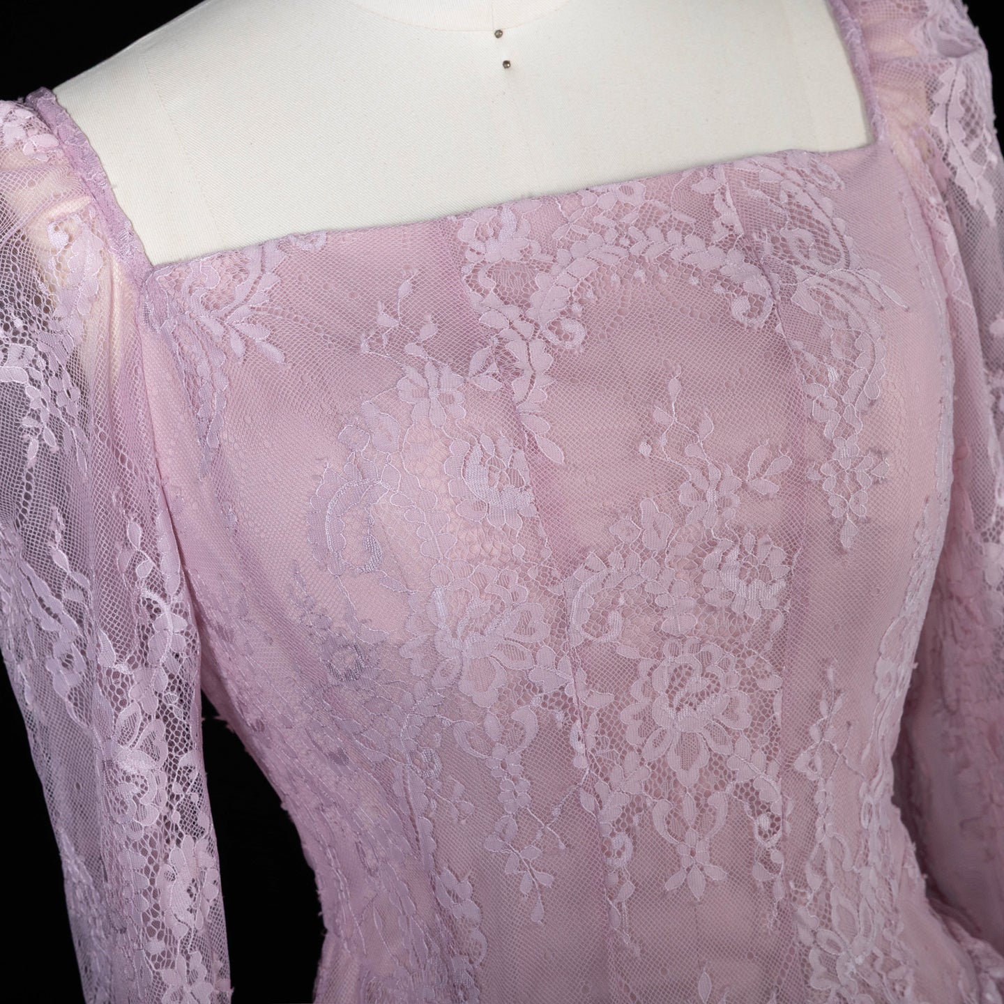 Blush Pink Lace Square Neck Long Sleeve Mermaid Evening Dress SF497 Sheer Fairy