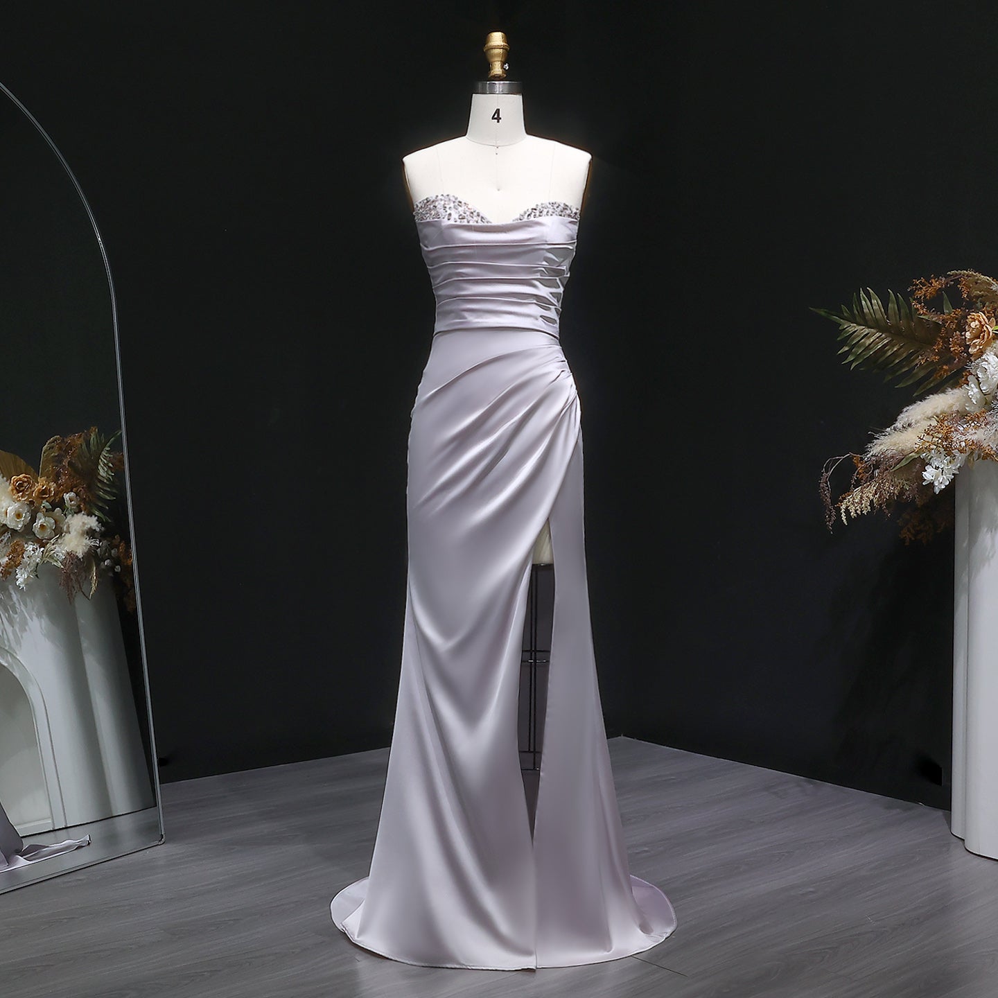 Lavender Sweetheart Long Satin Prom Dress SH631 Sheer Fairy