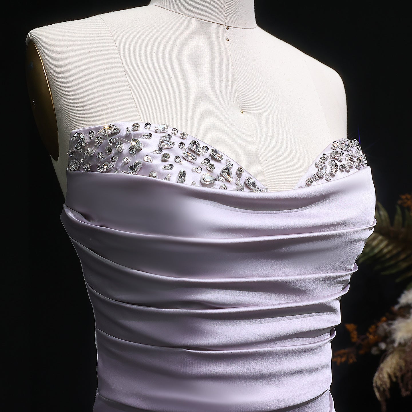 Lavender Sweetheart Long Satin Prom Dress SH631 Sheer Fairy