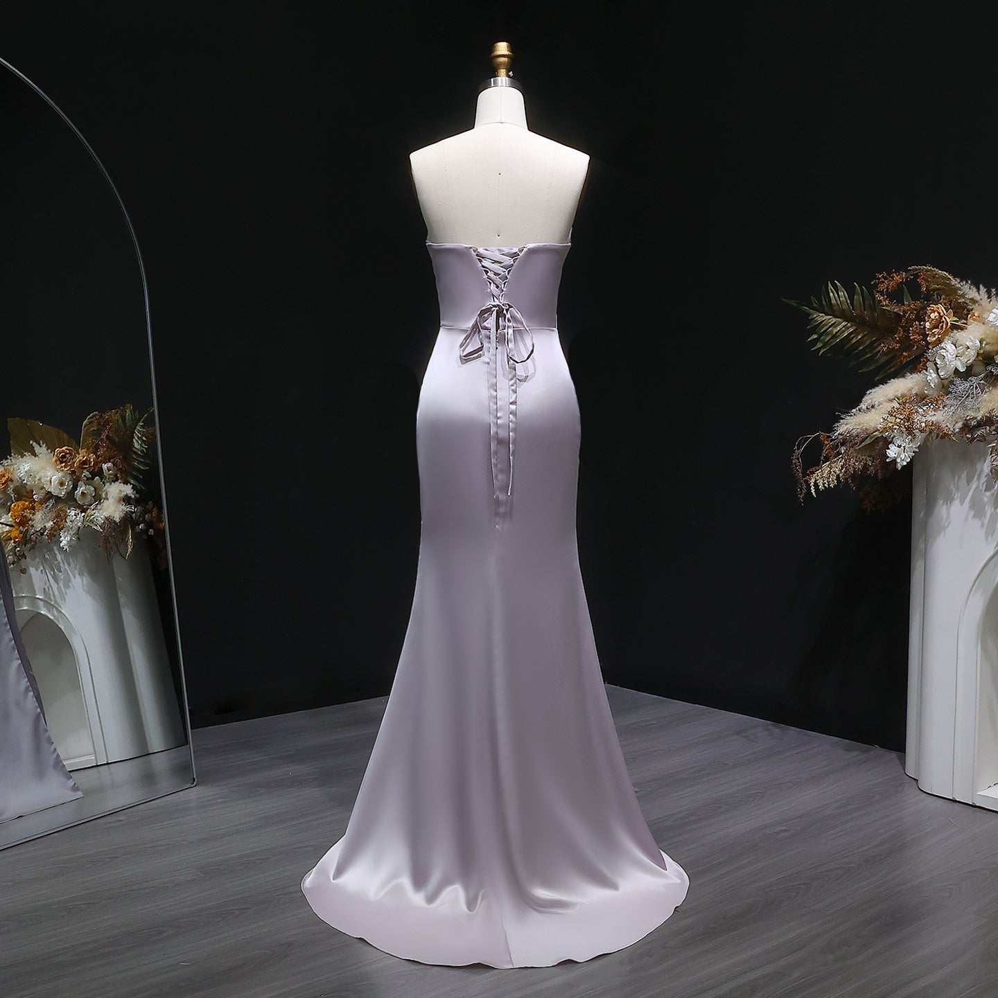 Lavender Sweetheart Long Satin Prom Dress SH631 Sheer Fairy