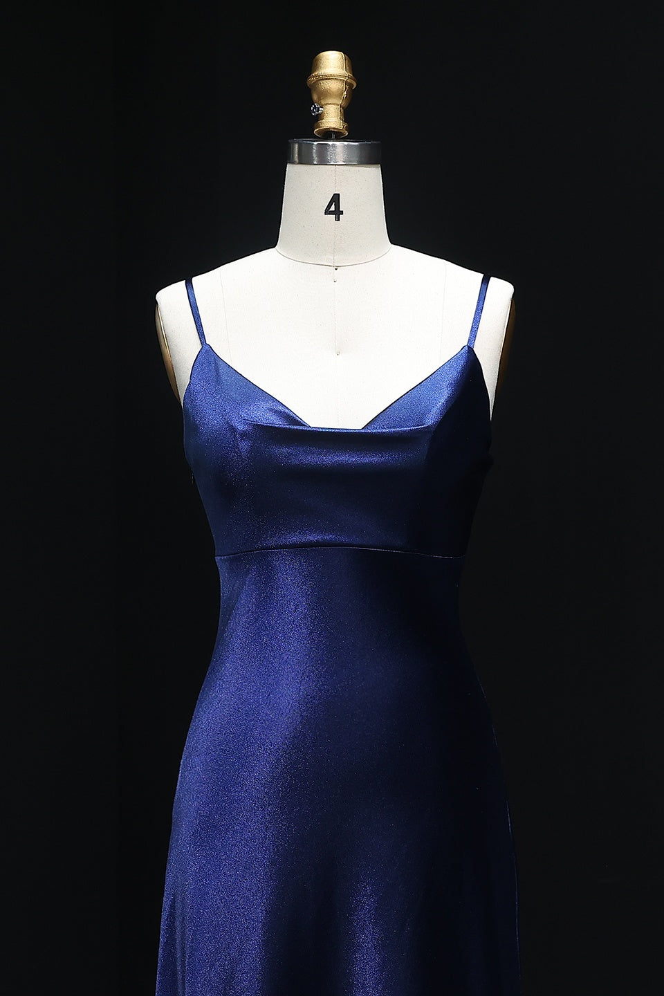 Navy Blue Satin Spaghetti Strap Midi Homecoming Dress RM107
