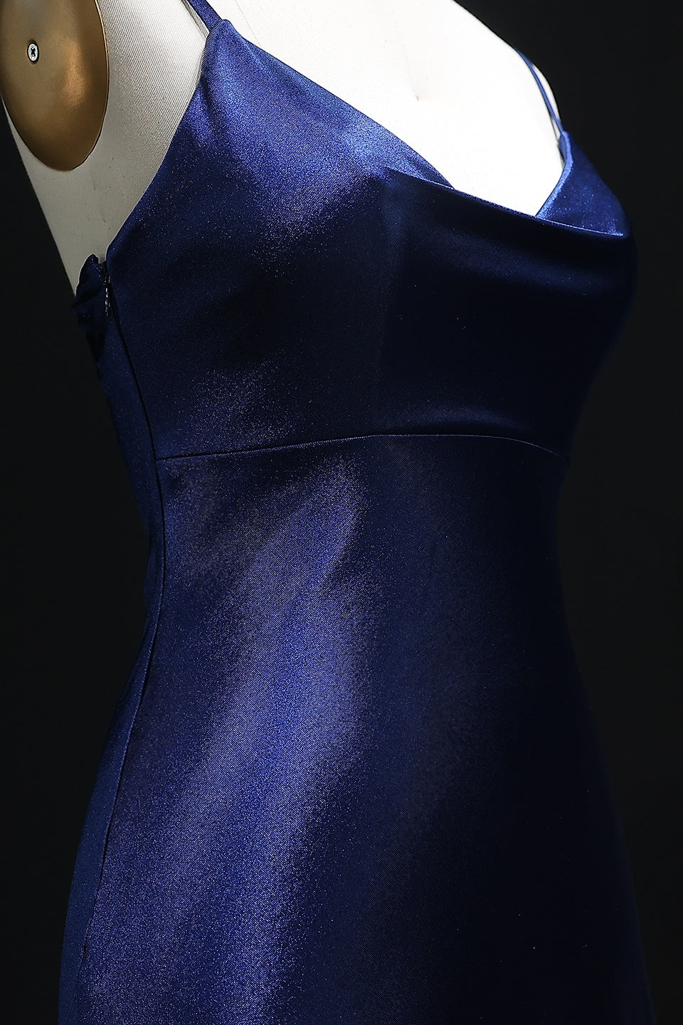 Navy Blue Satin Spaghetti Strap Midi Homecoming Dress RM107