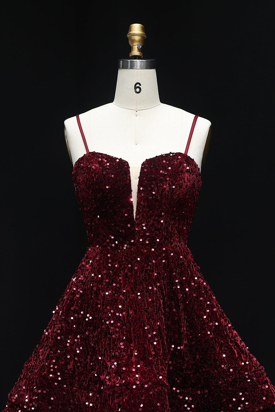 Sequined V-Neck Tiered Mini Ballgown Homecoming Dress RM108