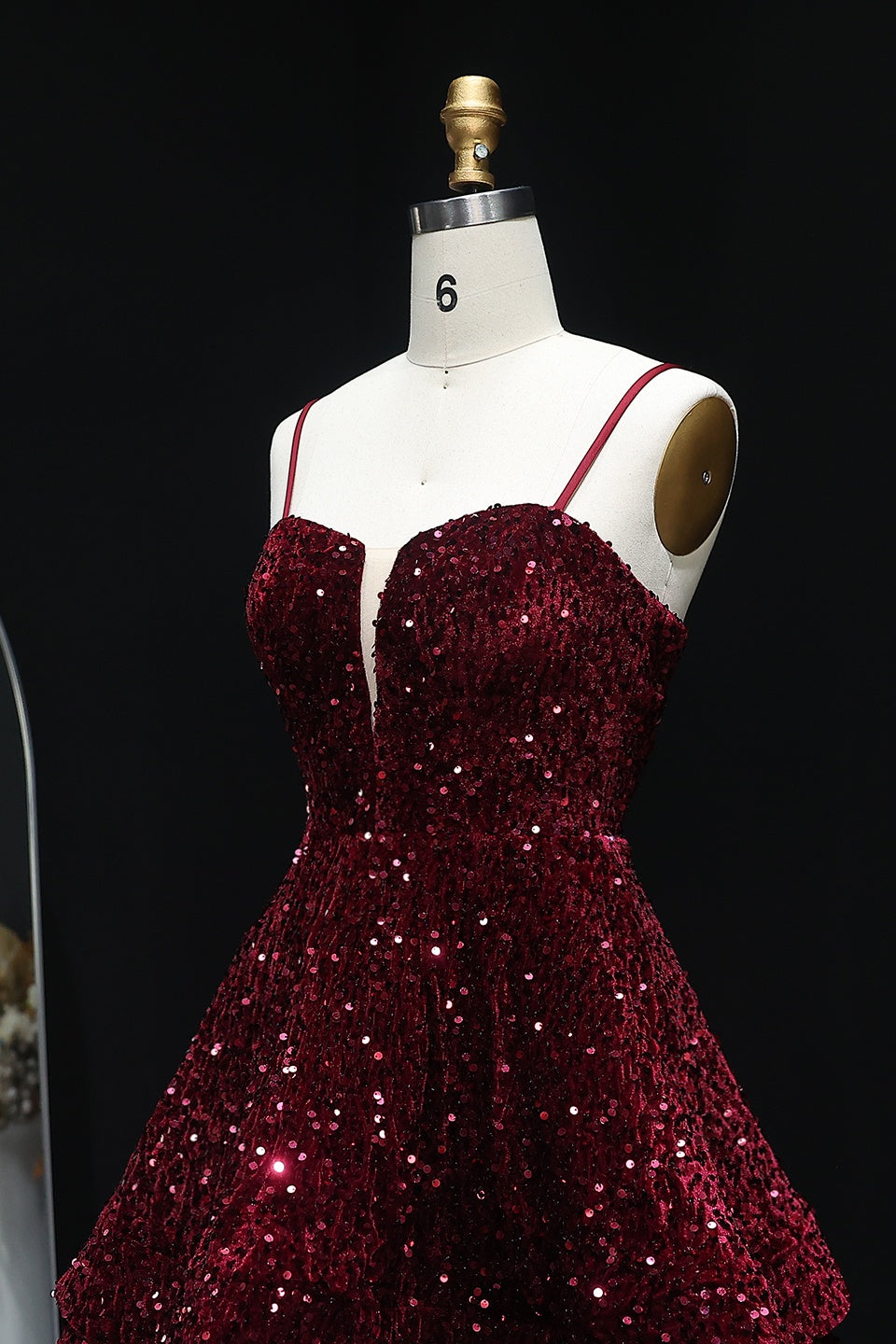 Sequined V-Neck Tiered Mini Ballgown Homecoming Dress RM108