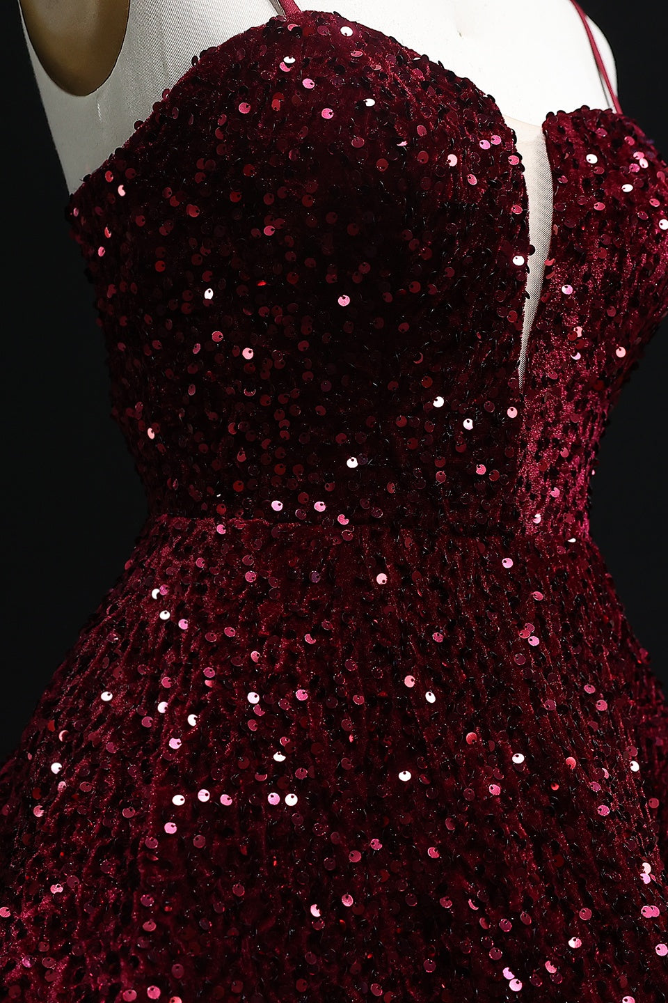 Sequined V-Neck Tiered Mini Ballgown Homecoming Dress RM108