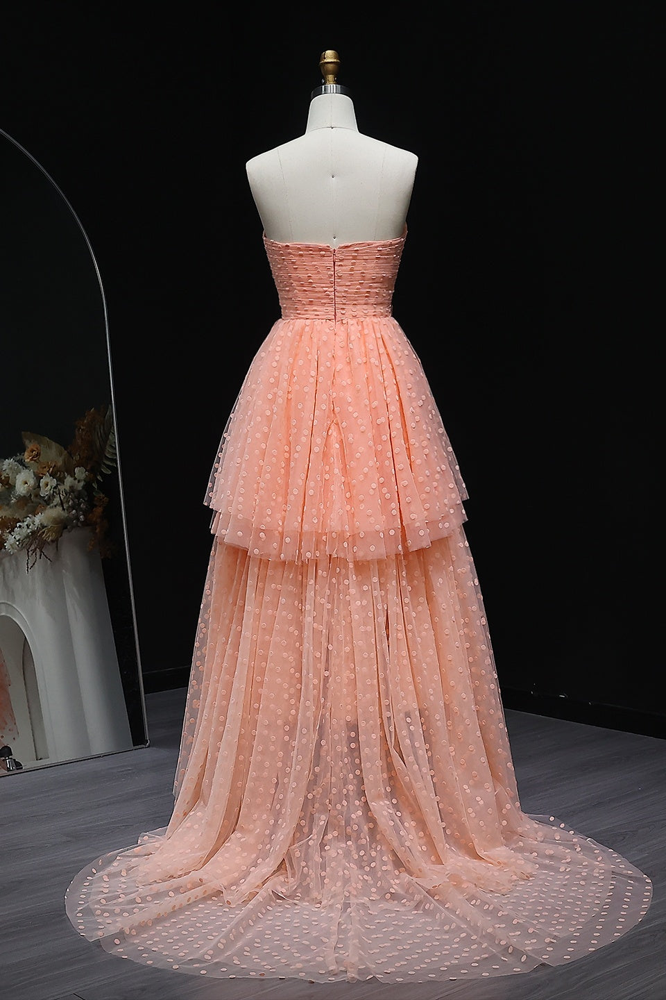 Strapless High-Low Tiered Tulle Homecoming Dress RM109