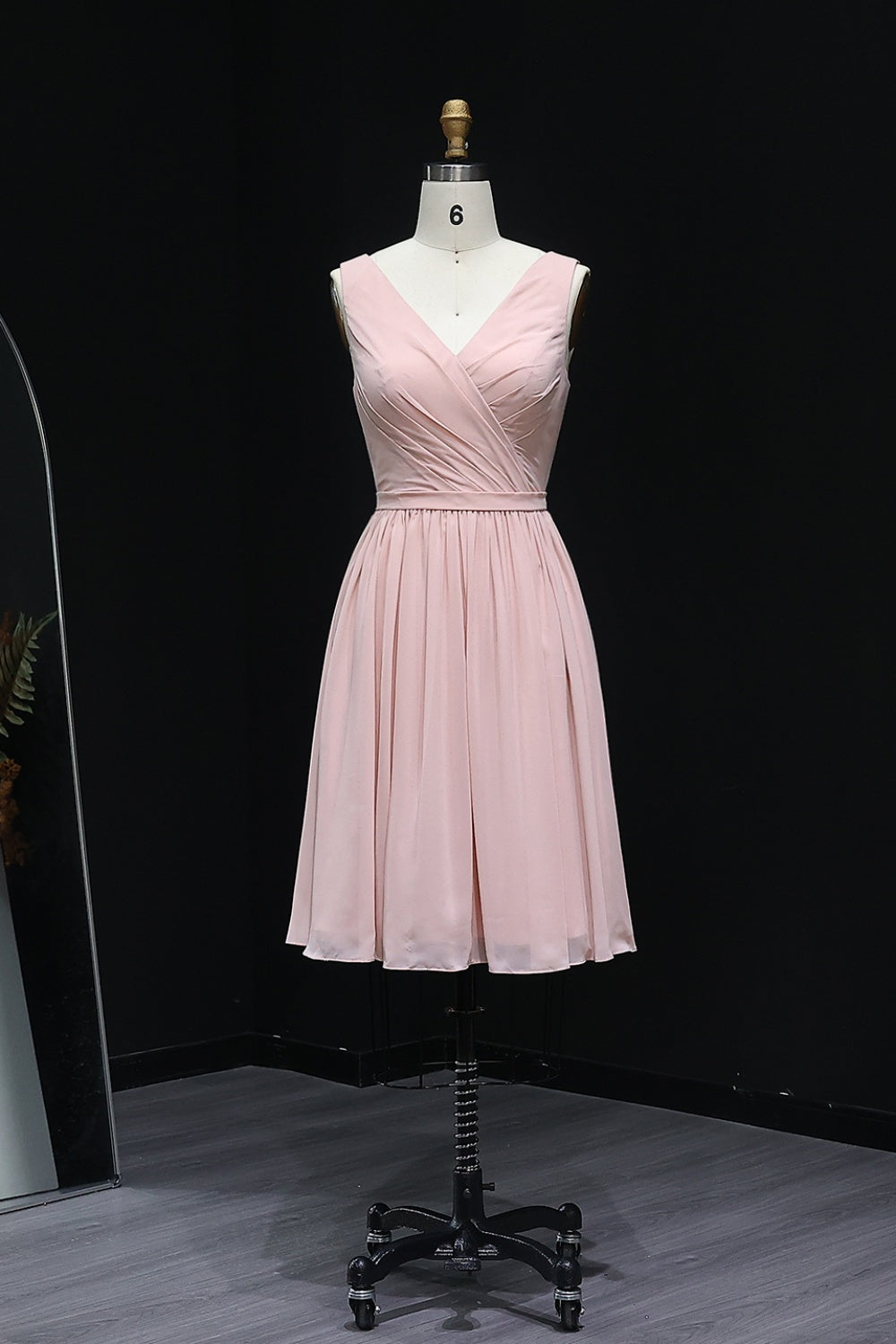 Sage Green V-Neck Chiffon A-Line Knee-Length Bridesmaid Dress BS013