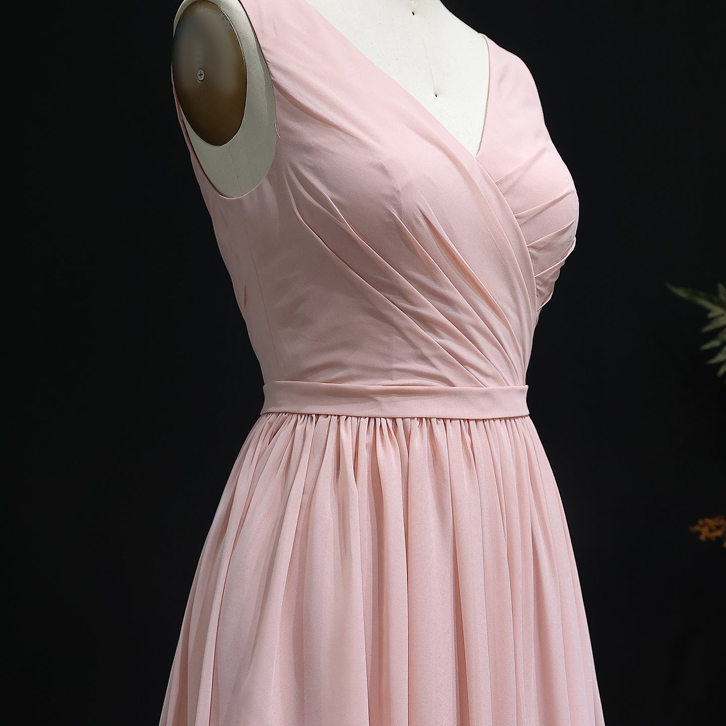 Blush Pink V-Neck Chiffon A-Line Knee-Length Bridesmaid Dress BS013