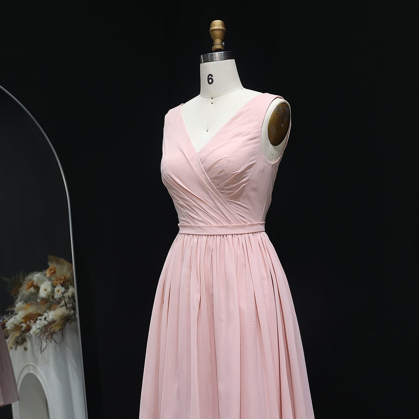 Blush Pink V-Neck Chiffon A-Line Knee-Length Bridesmaid Dress BS013