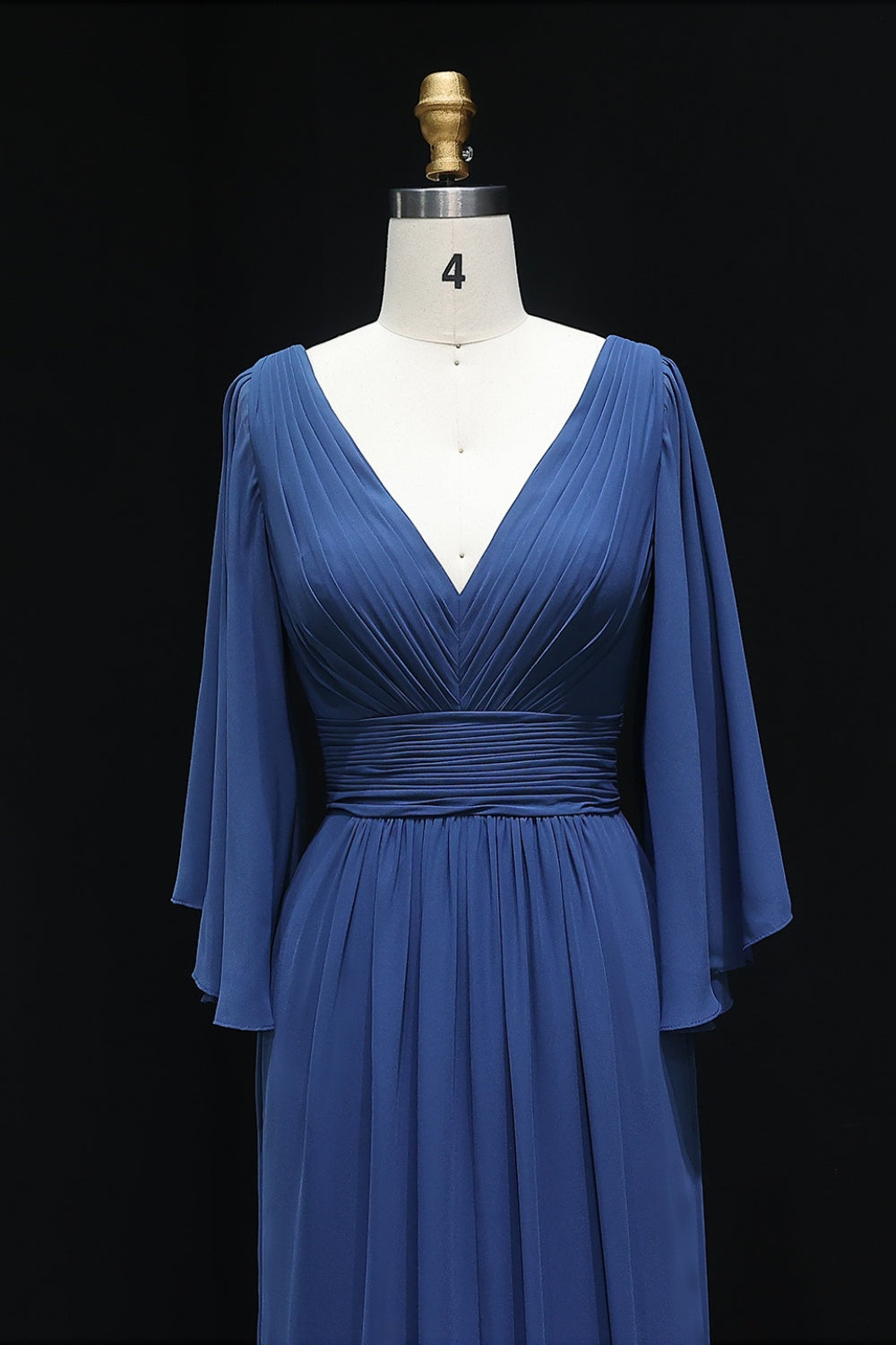 Navy Blue Deep V-Neck Chiffon A-Line Bridesmaid Dress BS015