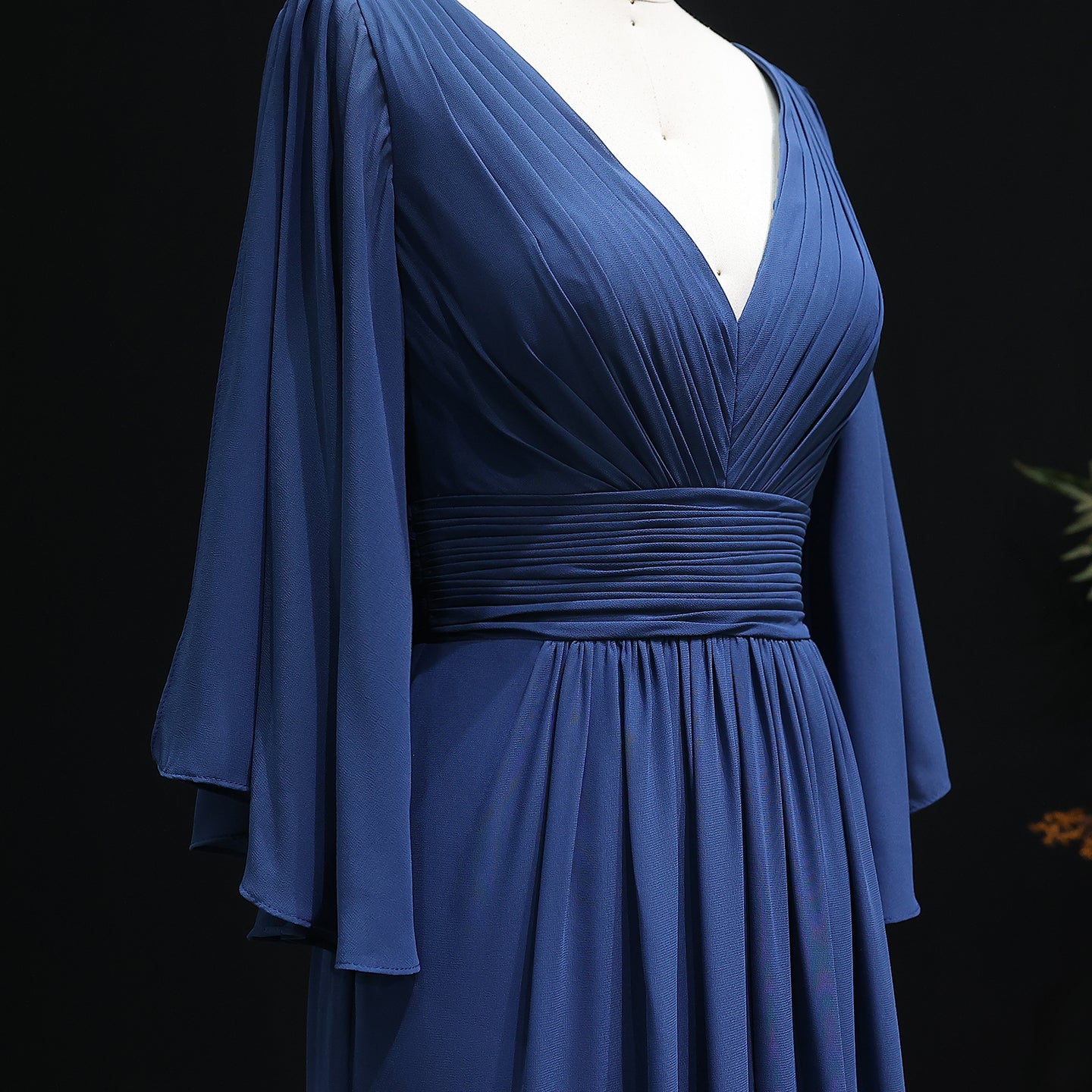 Navy Blue Deep V-Neck Chiffon A-Line Bridesmaid Dress BS015