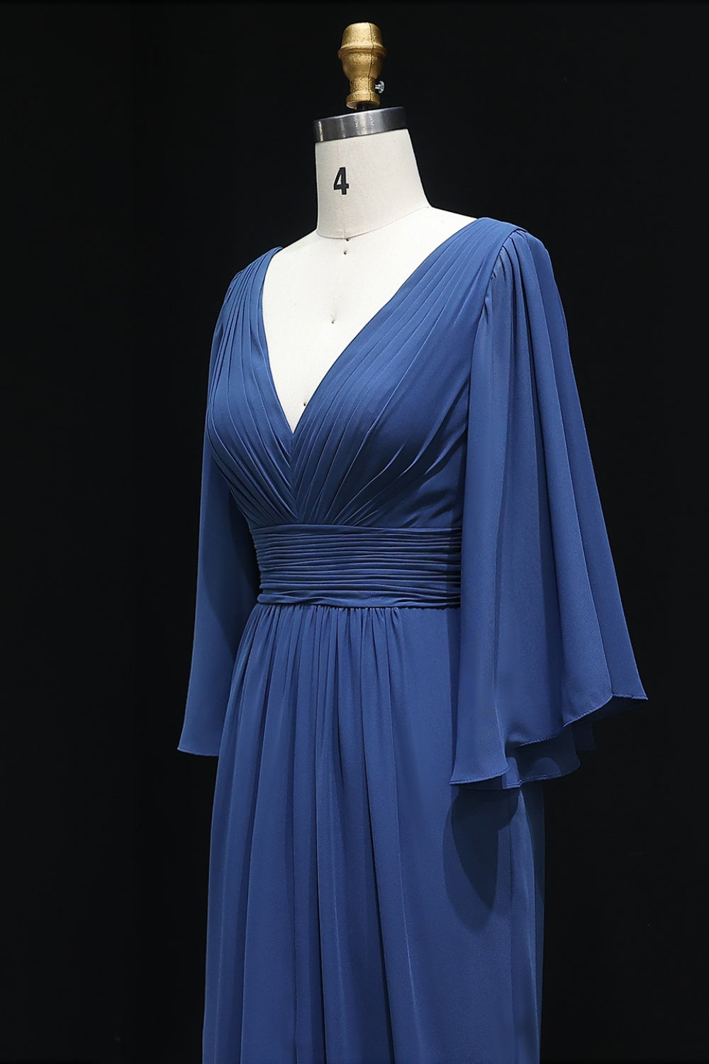 Navy Blue Deep V-Neck Chiffon A-Line Bridesmaid Dress BS015