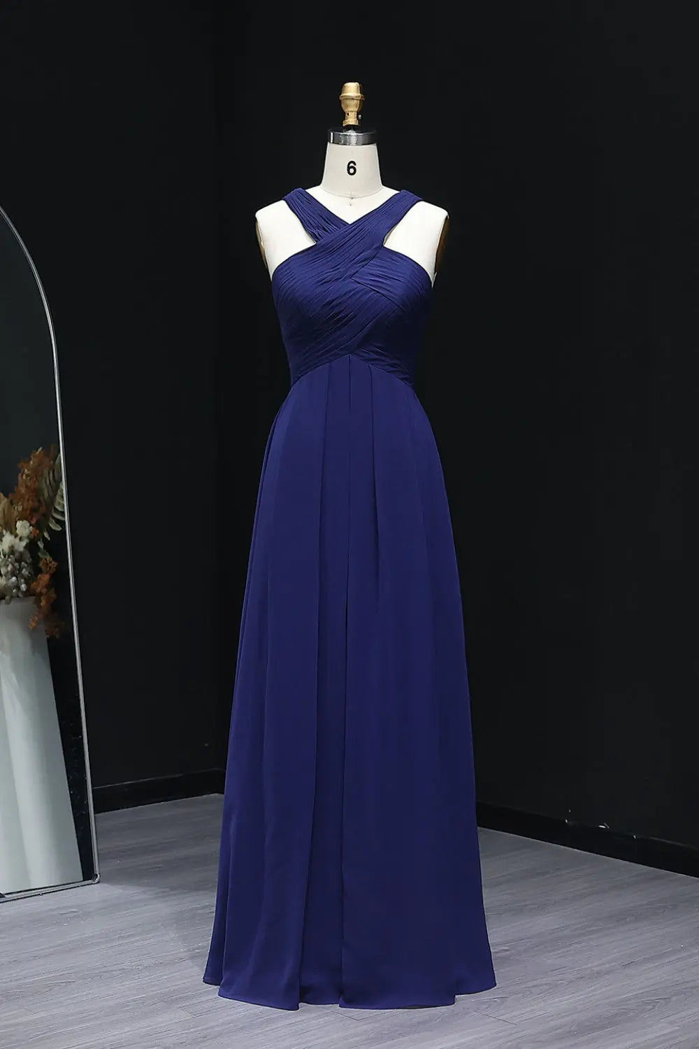 Blue Crisscross Halter Chiffon A-Line Bridesmaid Dress BS016 Sheer Fairy