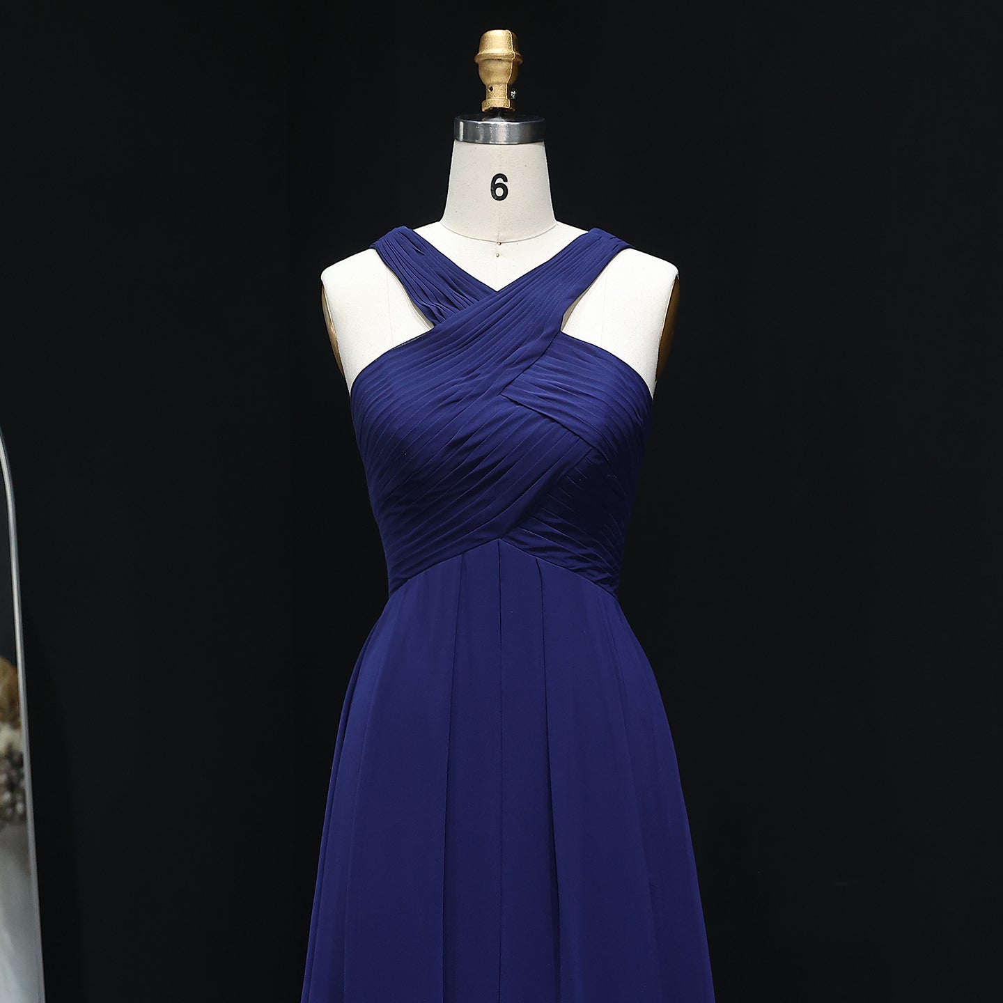 Navy Blue Crisscross Halter Chiffon A-Line Bridesmaid Dress BS016