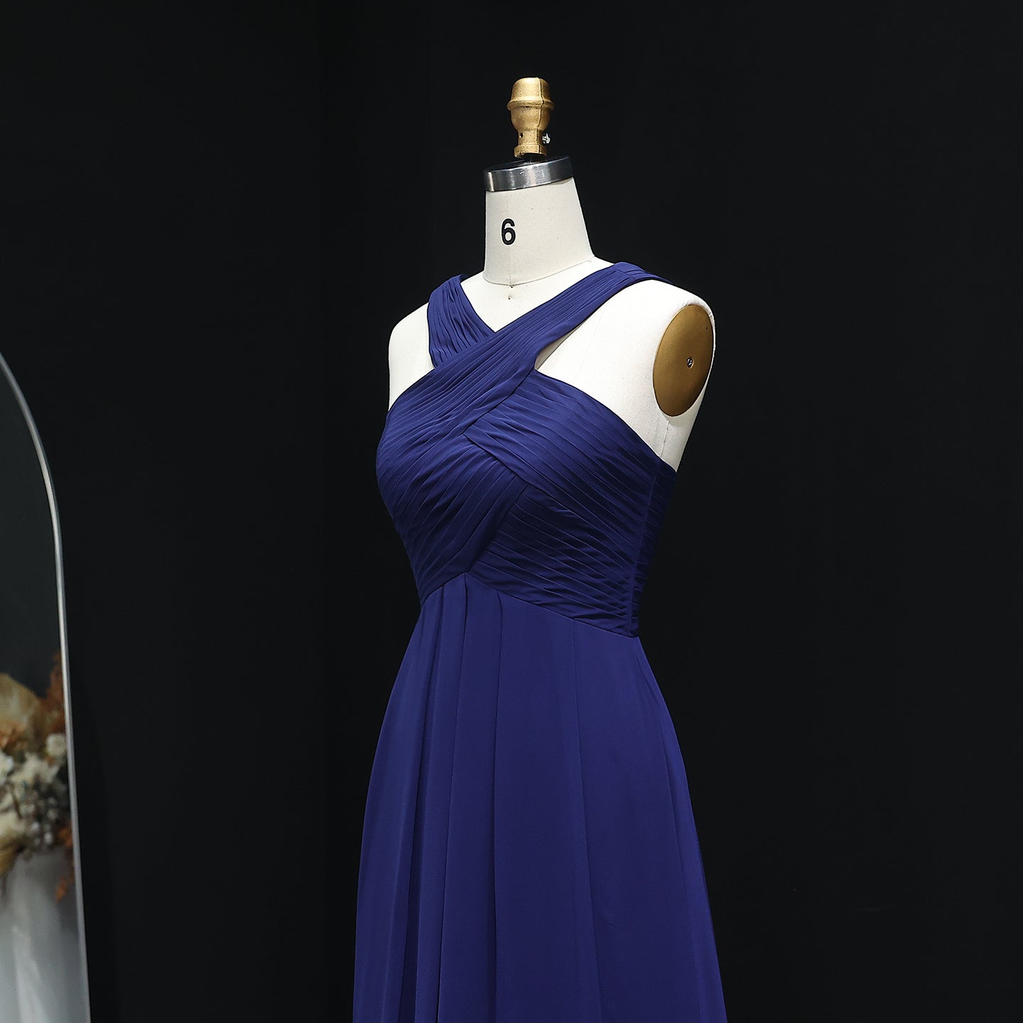 Navy Blue Crisscross Halter Chiffon A-Line Bridesmaid Dress BS016