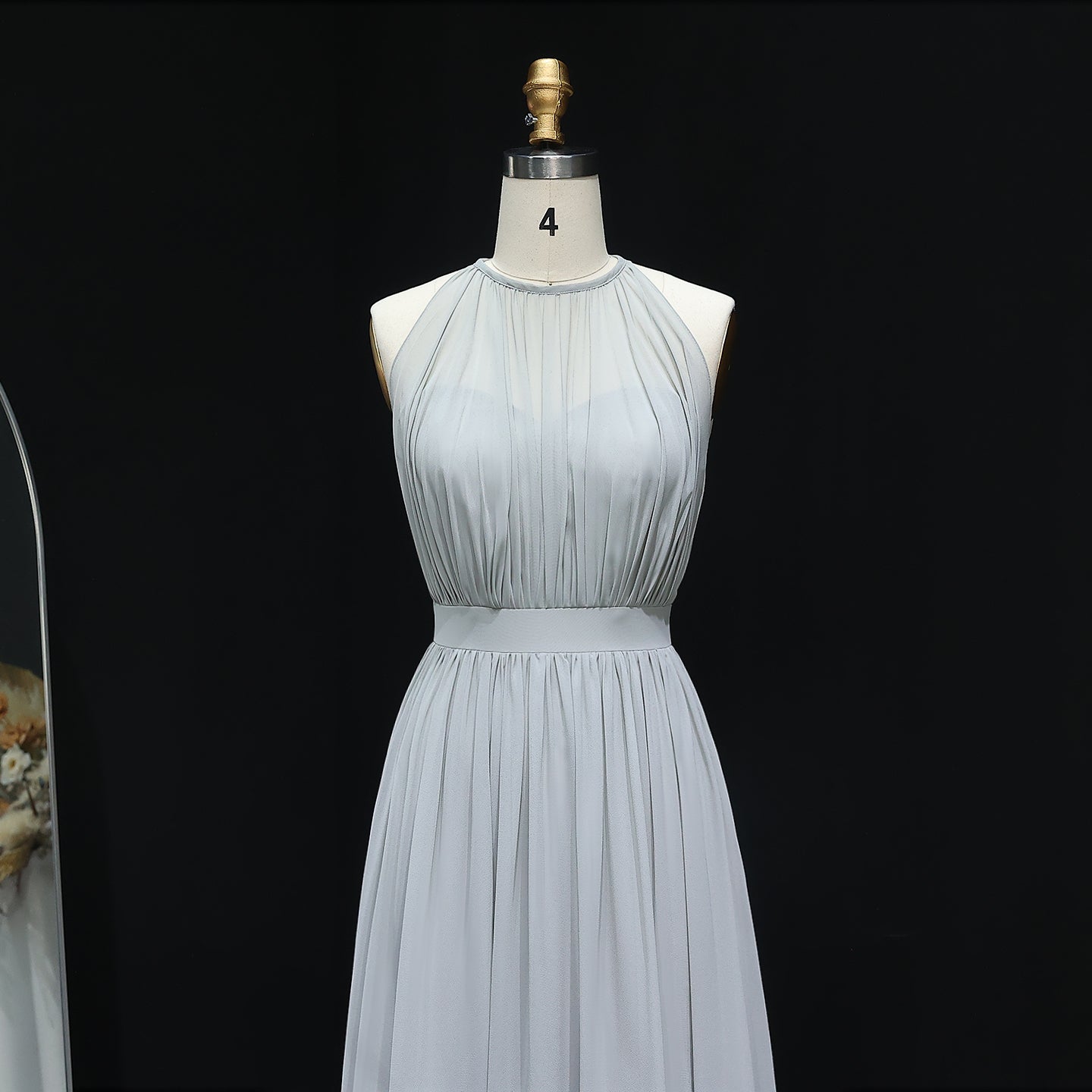 Elegant Gray High Neck Chiffon A-Line Bridesmaid Dress BS017