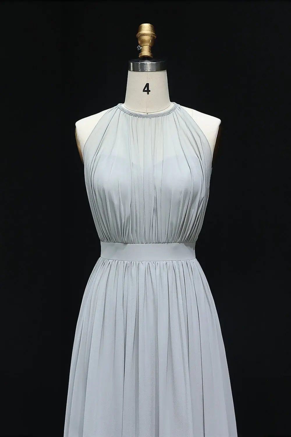 Elegant Dusty Blue High Neck Chiffon A-Line Bridesmaid Dress BS017 Sheer Fairy