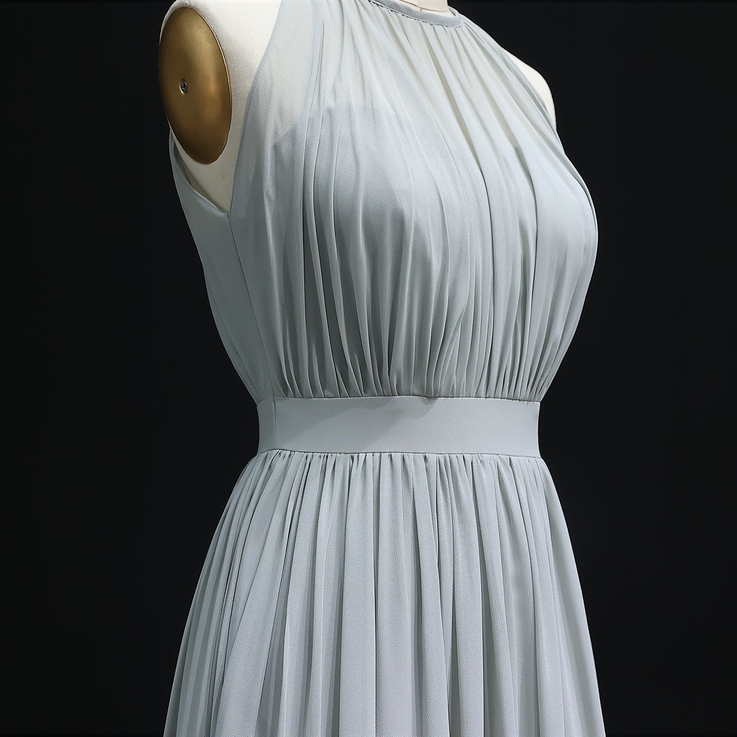 Elegant Gray High Neck Chiffon A-Line Bridesmaid Dress BS017